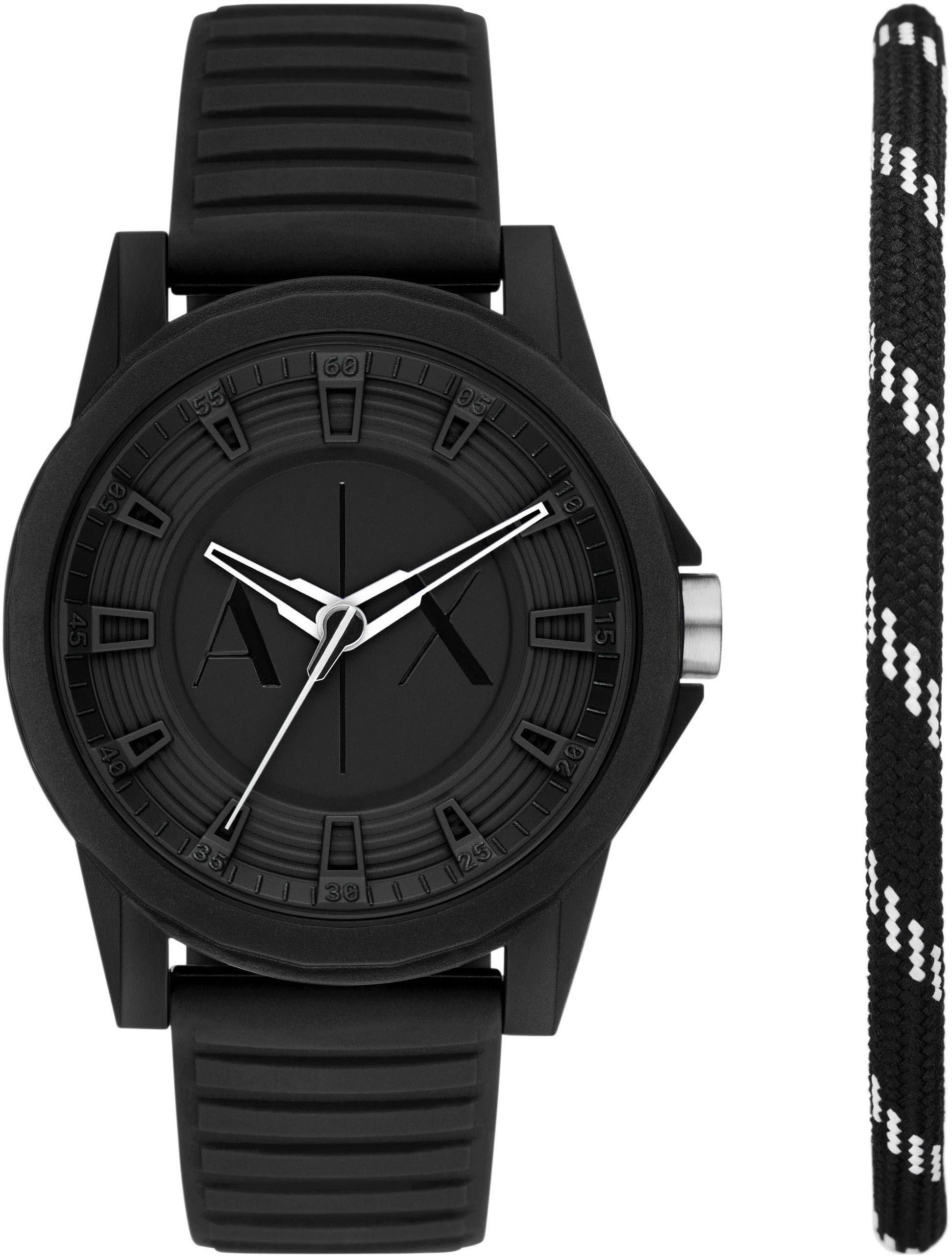 ARMANI EXCHANGE Quarzuhr, (Set, 2-tlg., mit Armband), Armbanduhr, Herrenuhr, ideal auch als Geschenk, analog