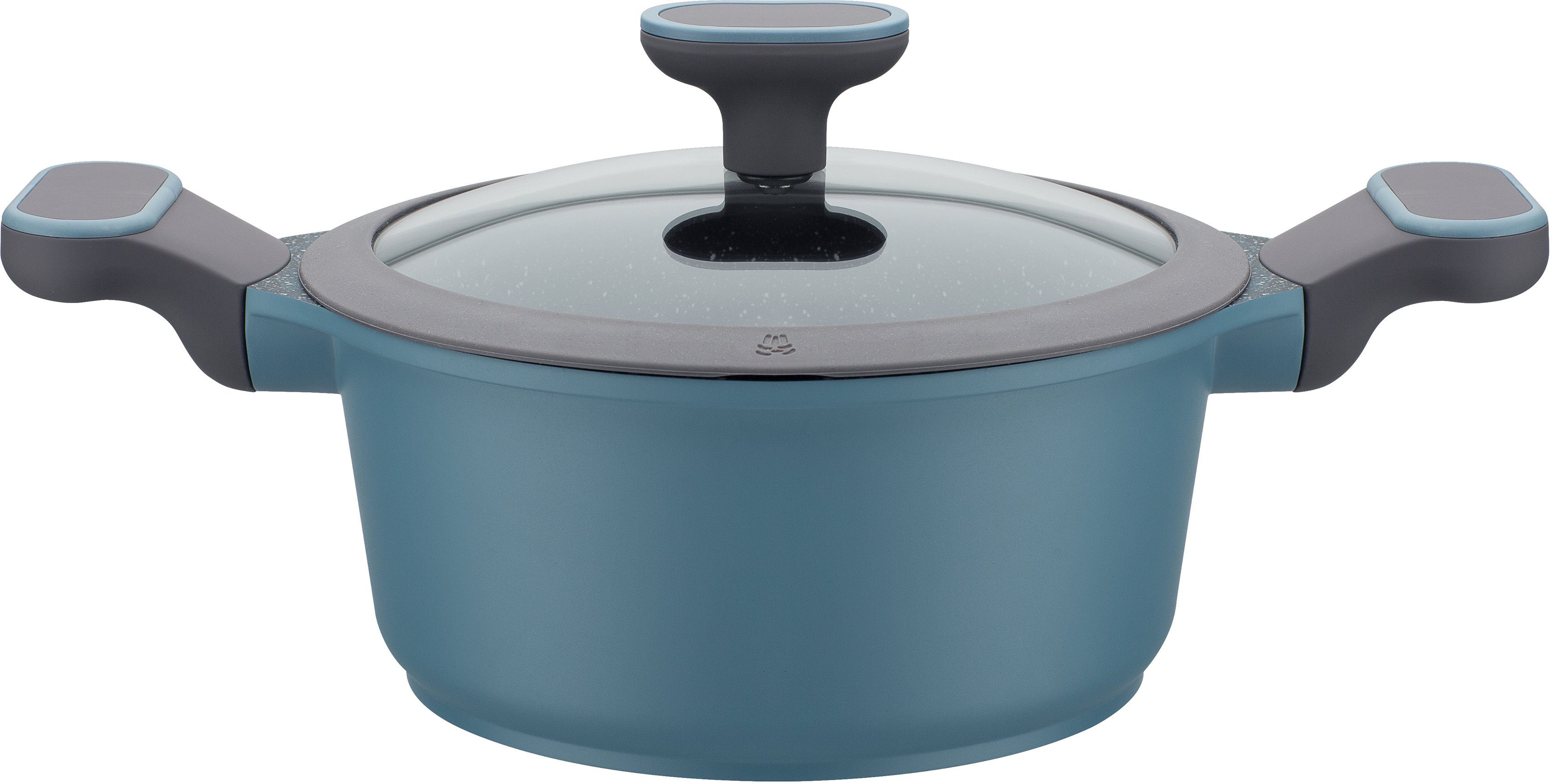 GSW Topf-Set Blue Granit, Aluminiumguss (Set, 7-tlg., Kochtopf 20/24 cm, 1 Stielkasserolle 16 cm, 1 Bratpfanne 24 cm), Induktion