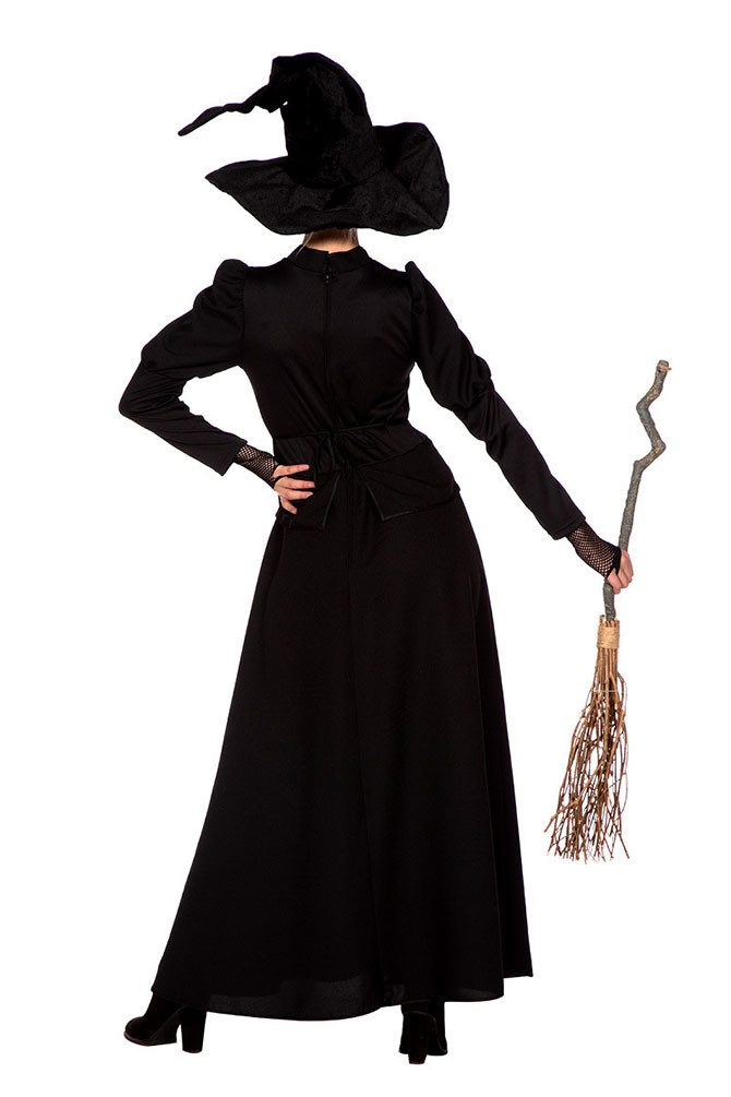 Karneval-Klamotten Hexen-Kostüm Damen klassisches lang schwarz hochwertig, Halloweenkostüm Frauenkostüm schwarze Hexe langes Hexenkleid