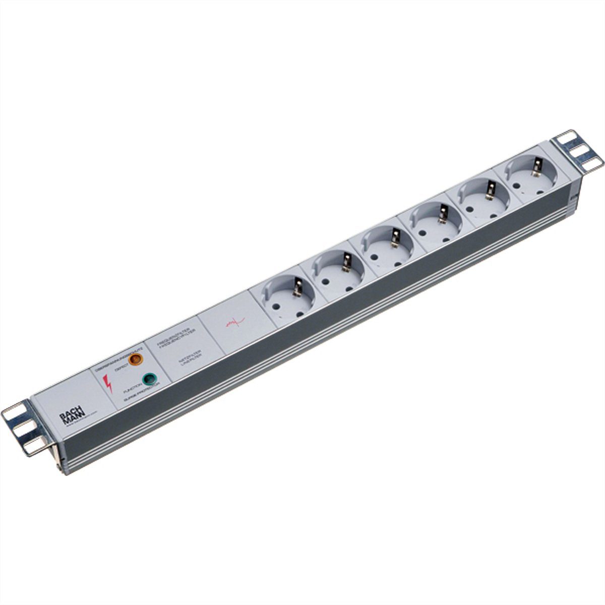 Bachmann 19" Steckdosenleiste 6-fach mit GVS ohne Schalter Steckdosenleiste (Kabellänge 2 m), 333.402