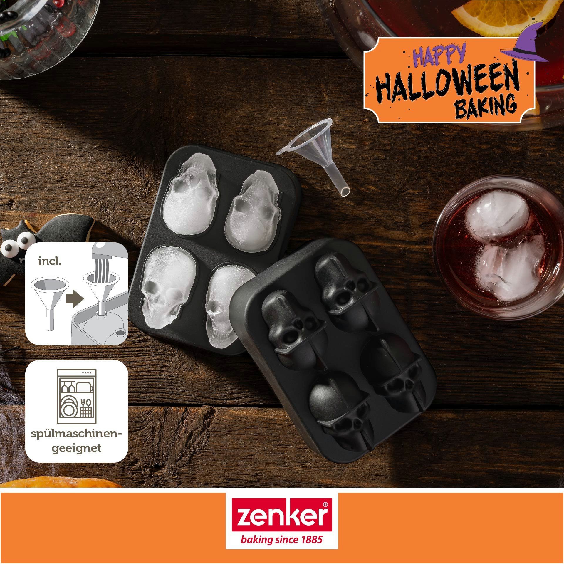 Zenker Eiswürfelform Totenkopf – Halloween Party Highlight, Minikuchenform