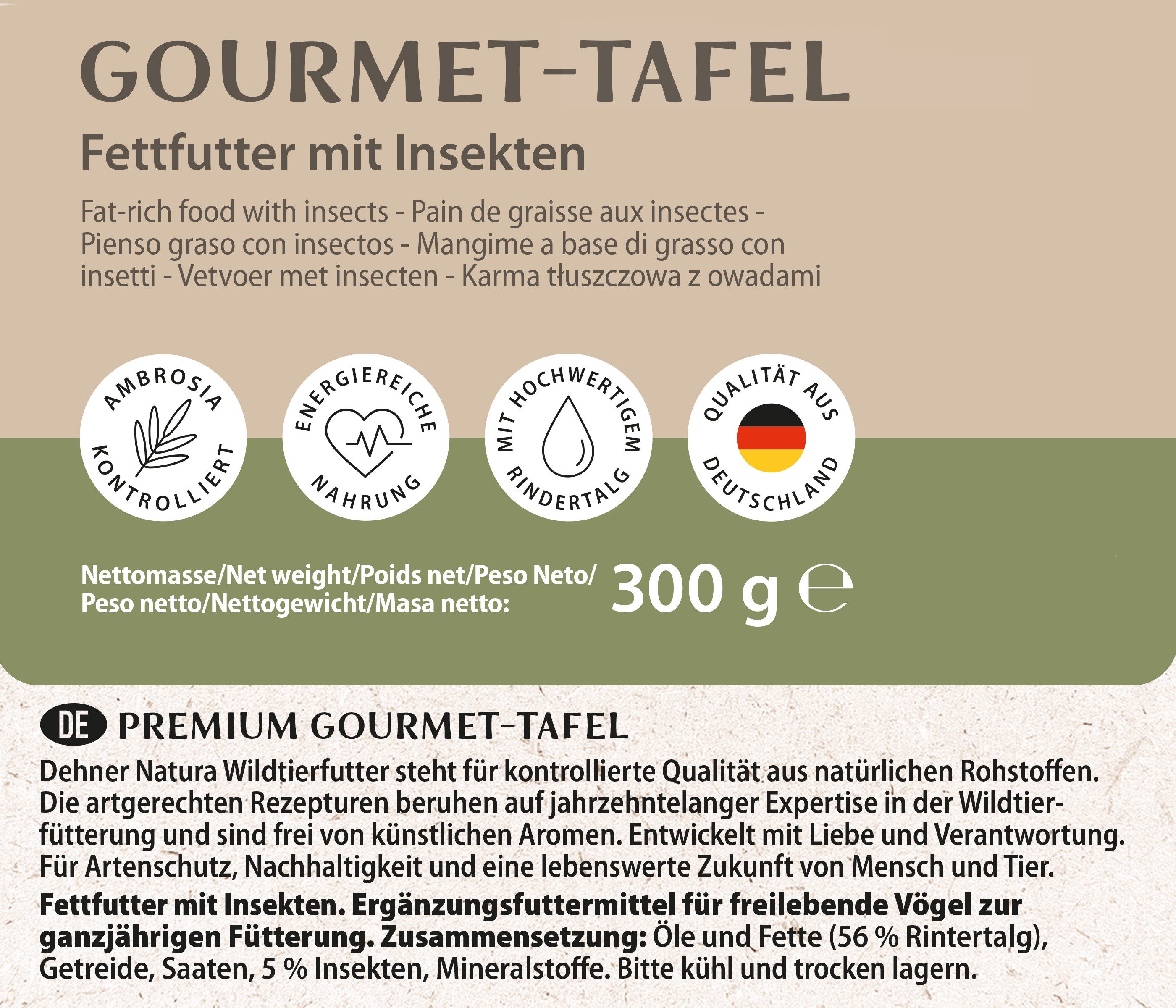 Dehner Natura Premium Futter-Tafeln, Wildvogelfutter, 12 x 300 g (3.6 kg), Hauptfutter für: Wildvogel, Gartenvögel, hochwertig mit Insekten, energiereiches Ganzjahresfutter