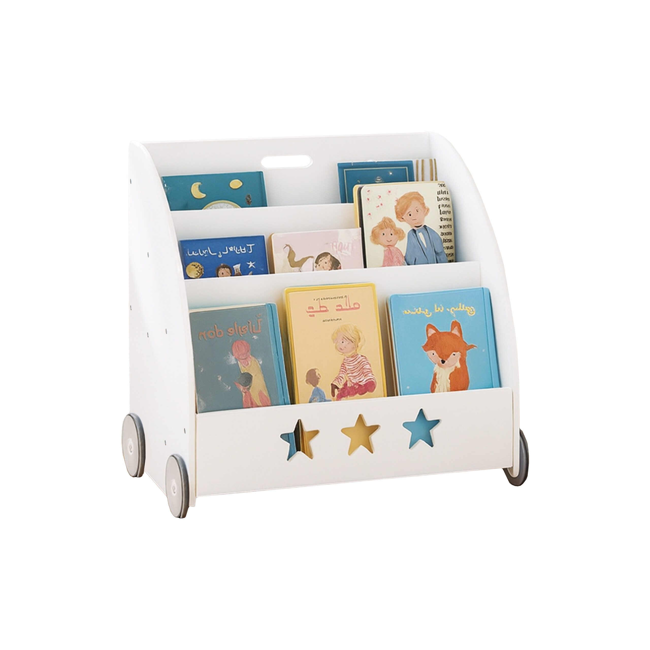 relaxdays Kinderregal Bücherregal für Kinder fahrbar, 1-tlg., weiß