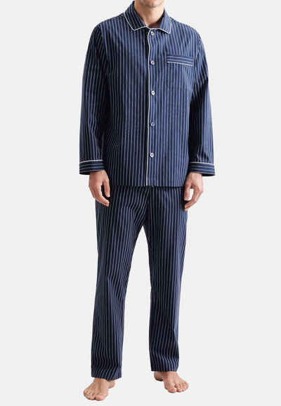 seidensticker Pyjama »Basic« (Set, 2 tlg) Pyjama Langarm - Baumwolle - Schlafanzug mit Knopleiste, Elegantes Streifenmuster und Paspeln, Shirt mit Brusttasche