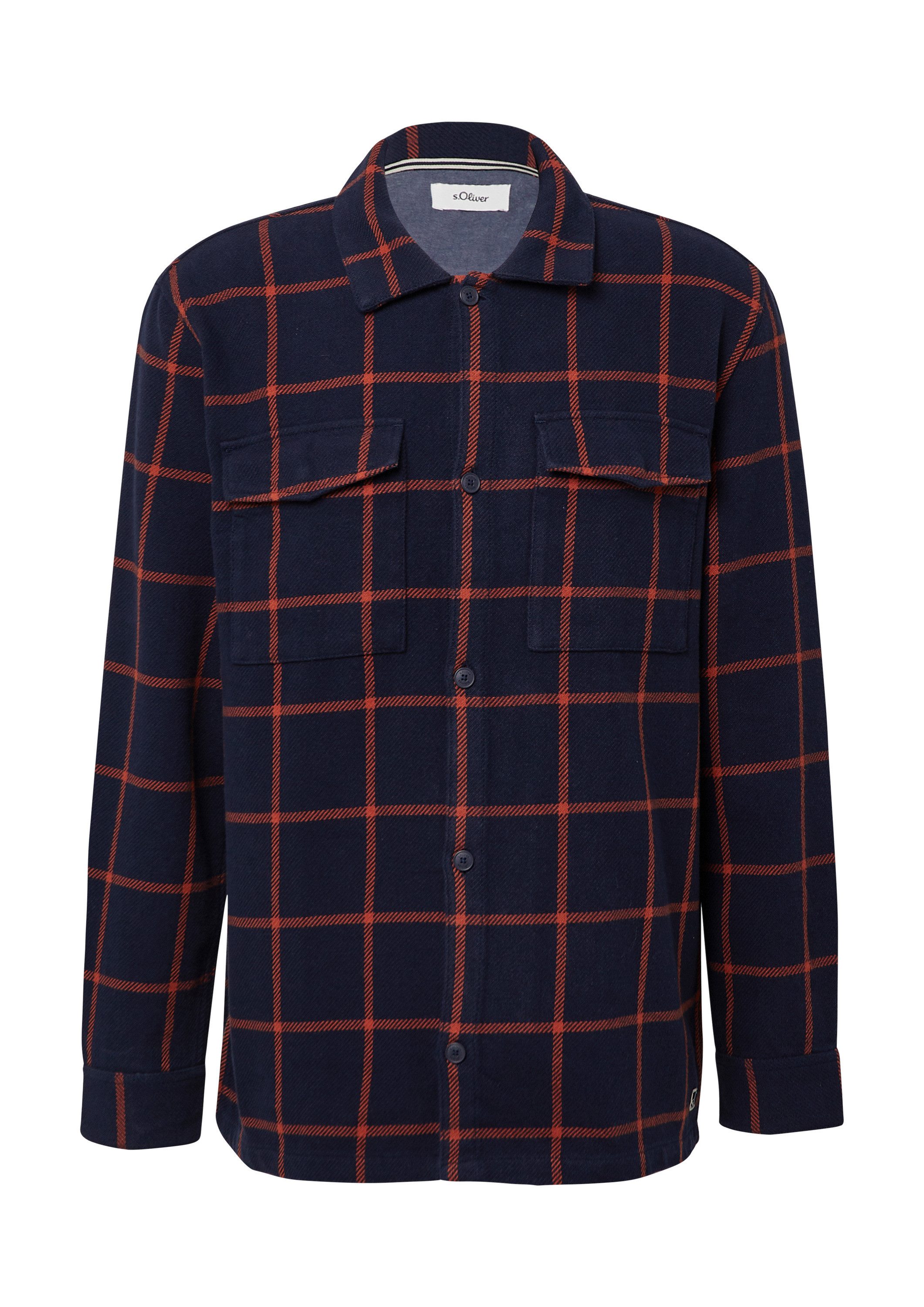s.Oliver Langarmhemd Hemd Kariertes Overshirt mit Kentkragen und Brusttaschen
