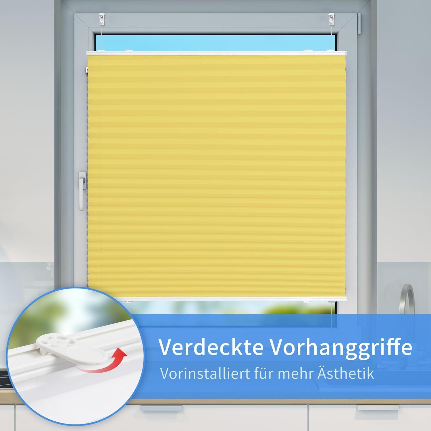 OUBO Plissee Faltrollo Ohne Bohren, Lichtschutz, Klemmträger,Easyfix, Lichtschutz, verspannt, Klemmfix, Jalousie für Fenster & Tür