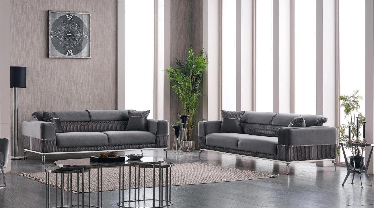 Couch Club ohne Couchen in Polster 3+3 (2-St., Designer 230cm Sitzer Made 3-Sitzer Sofas, Europa Graue nur 2x Wohnzimmer-Set JVmoebel Couchtisch),