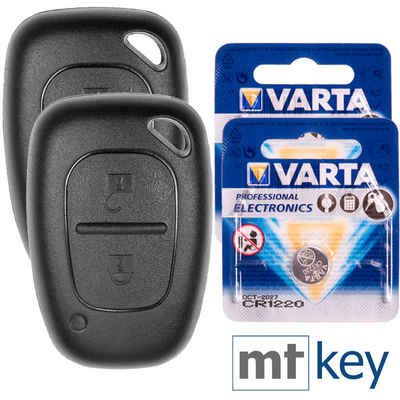 mt-key 2X Auto Schlüssel Ersatz Gehäuse Set 2 Tasten + 2x VARTA CR1220 Knopfzelle, CR1220 (3 V), für Renault Kangoo Trafic II Opel Movano Funk Fernbedienung