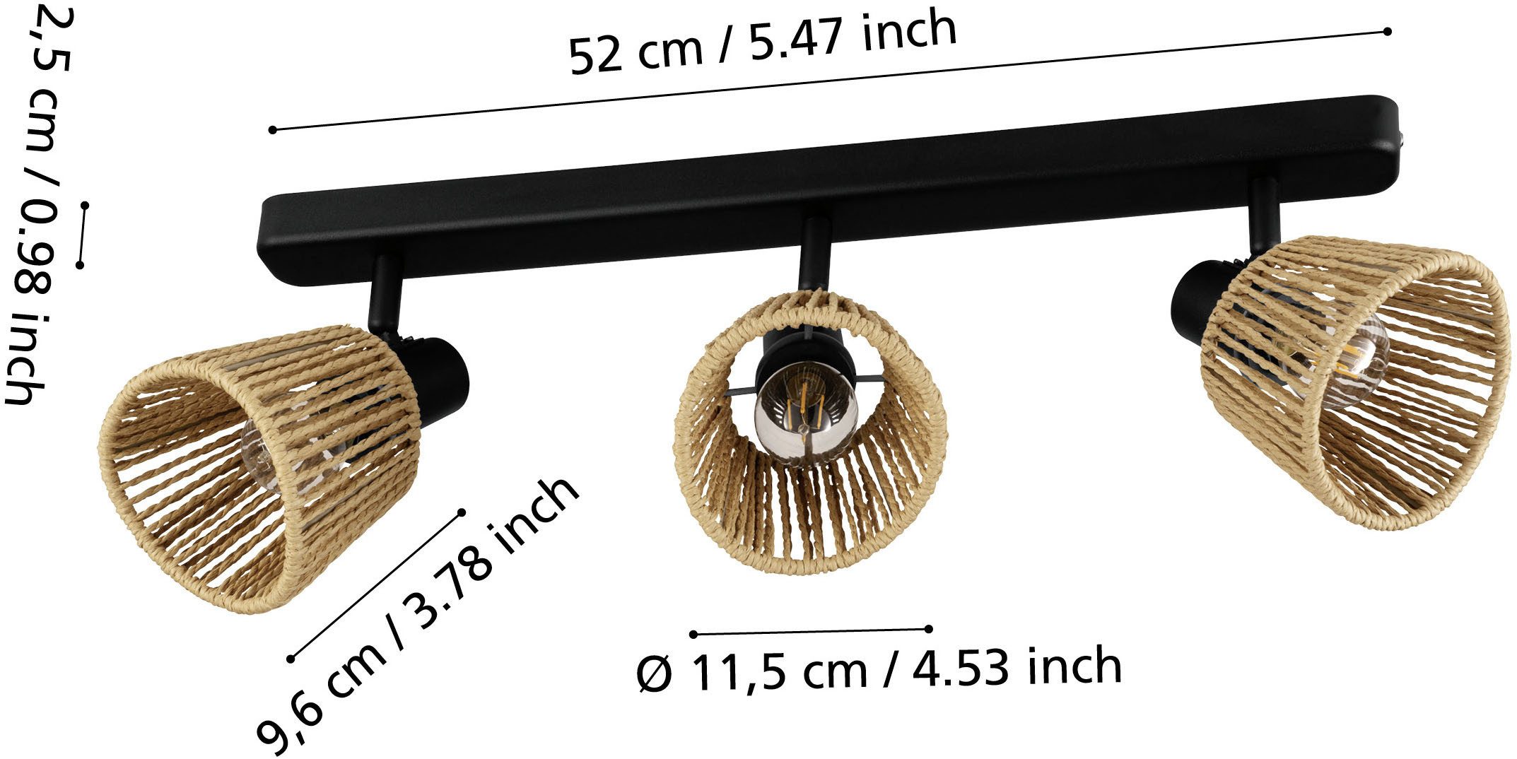 EGLO Deckenleuchte KEELBY Spotlampe - Stahl - E14 - 3X40W - IP20, ohne Leuchtmittel, Deckenlampe, Deckenstrahler, Strahler, L52 x B4,5 x H14 cm – Bild 2 von 2