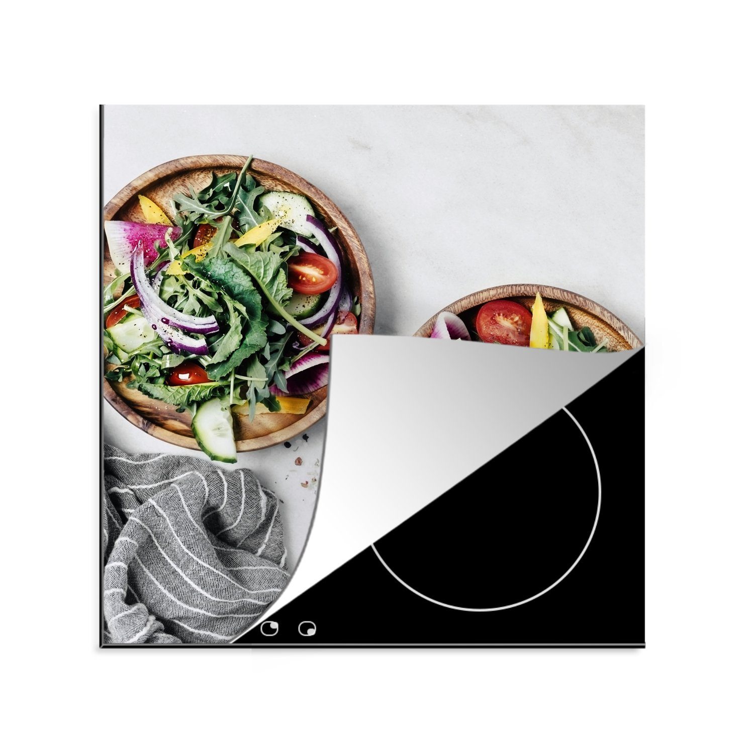 MuchoWow Herdblende-/Abdeckplatte Zwei Ceranfeldabdeckung, Arbeitsplatte 78x78 cm, Vinyl, tlg), (1 für Salate, küche frische