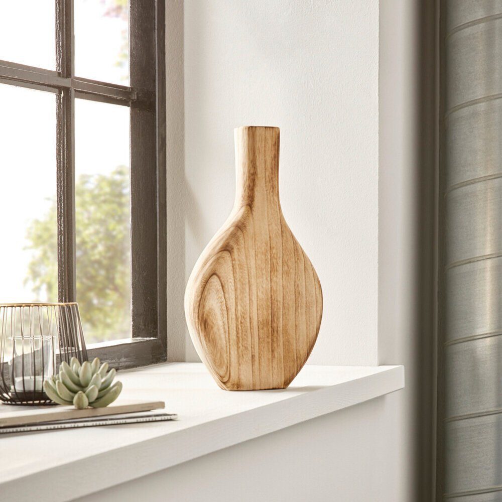 Home-trends24.de Dekovase Holz Flach Blumenvase Trockenblumen Deko Figur Na günstig online kaufen