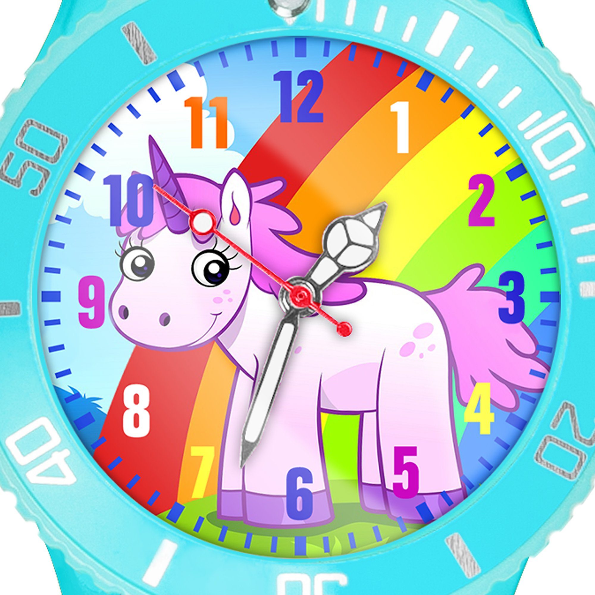 Taffstyle Quarzuhr Kinder Armbanduhr Kinderuhr Bunte Mädchen Silikonuhr Einhorn Sportuhr Analog Türkis Bunt, Silikon Regenbogen Uhr Lernuhr