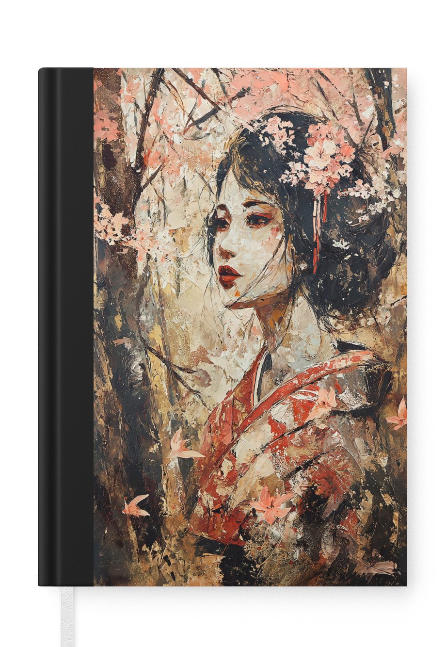 MuchoWow Notizbuch Kimono - Frau - Kirschbäume, Notebook, Notizblock a5, Tagebuch, Journal Liniert
