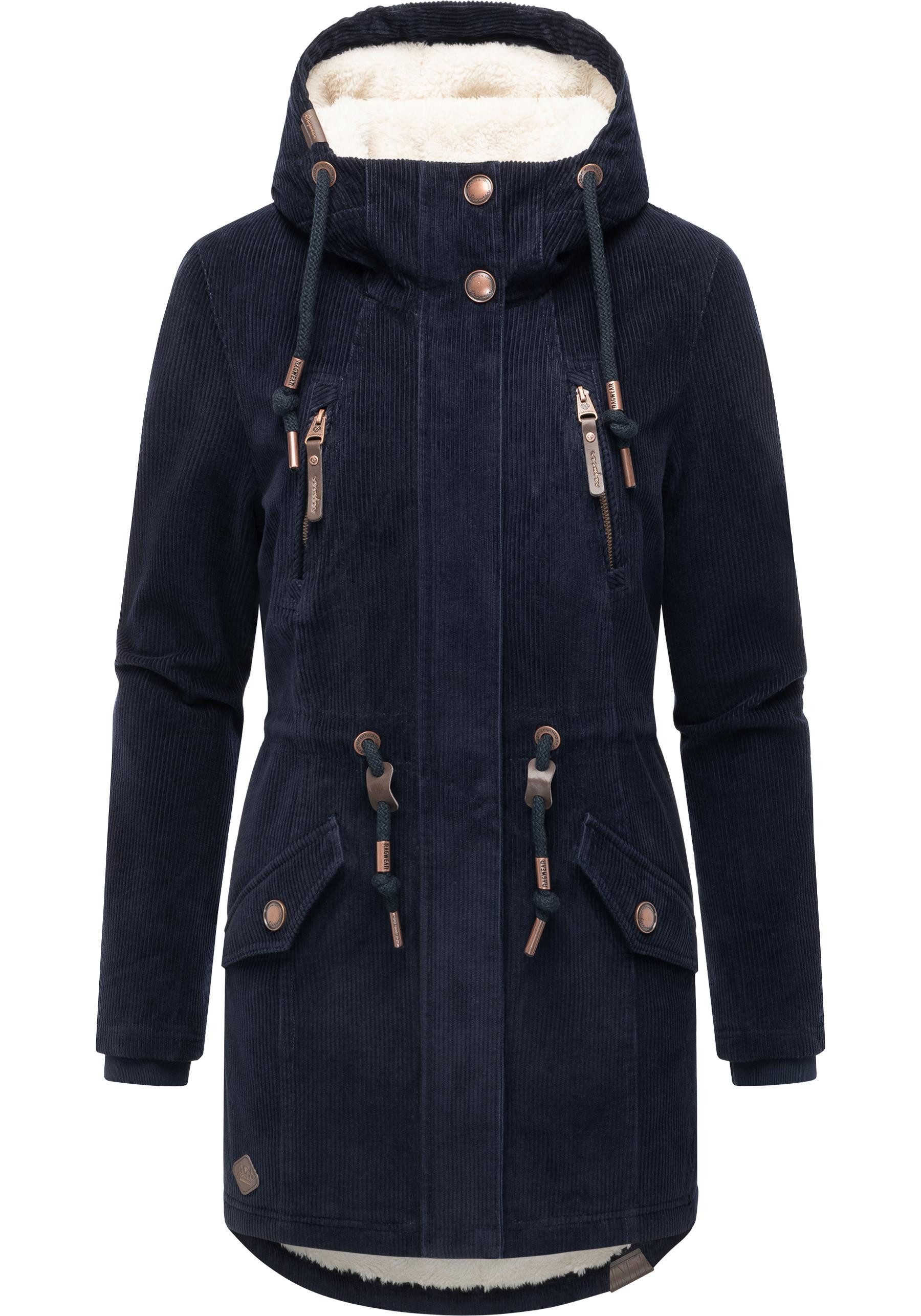 Ragwear Kurzmantel Ellsie Cordy YOUMODO Warmer Winterparka Kordmantel mit Taillenzugkordeln