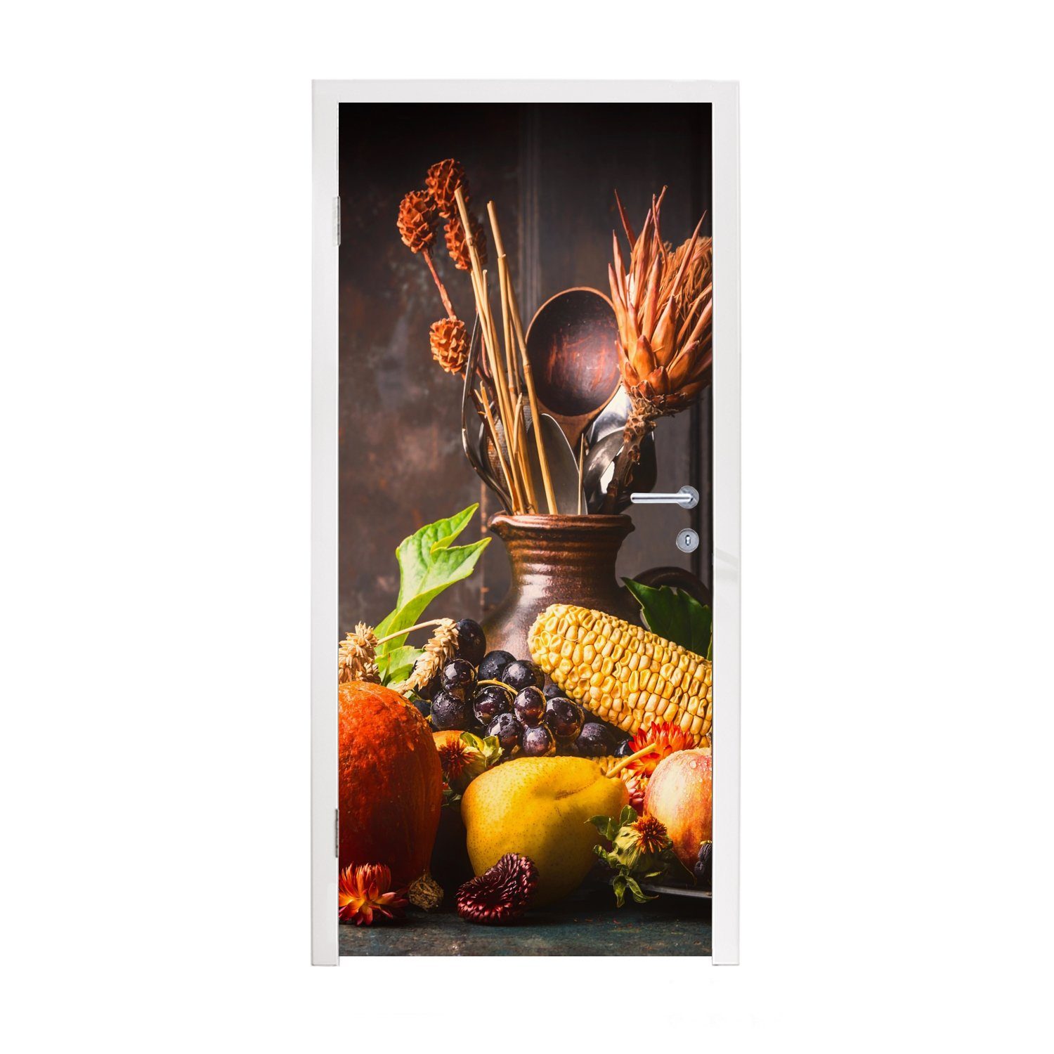 MuchoWow Türtapete Gemüse - Obst - Rustikal - Tisch, Matt, bedruckt, (1 St), Fototapete für Tür, Türaufkleber, 75x205 cm