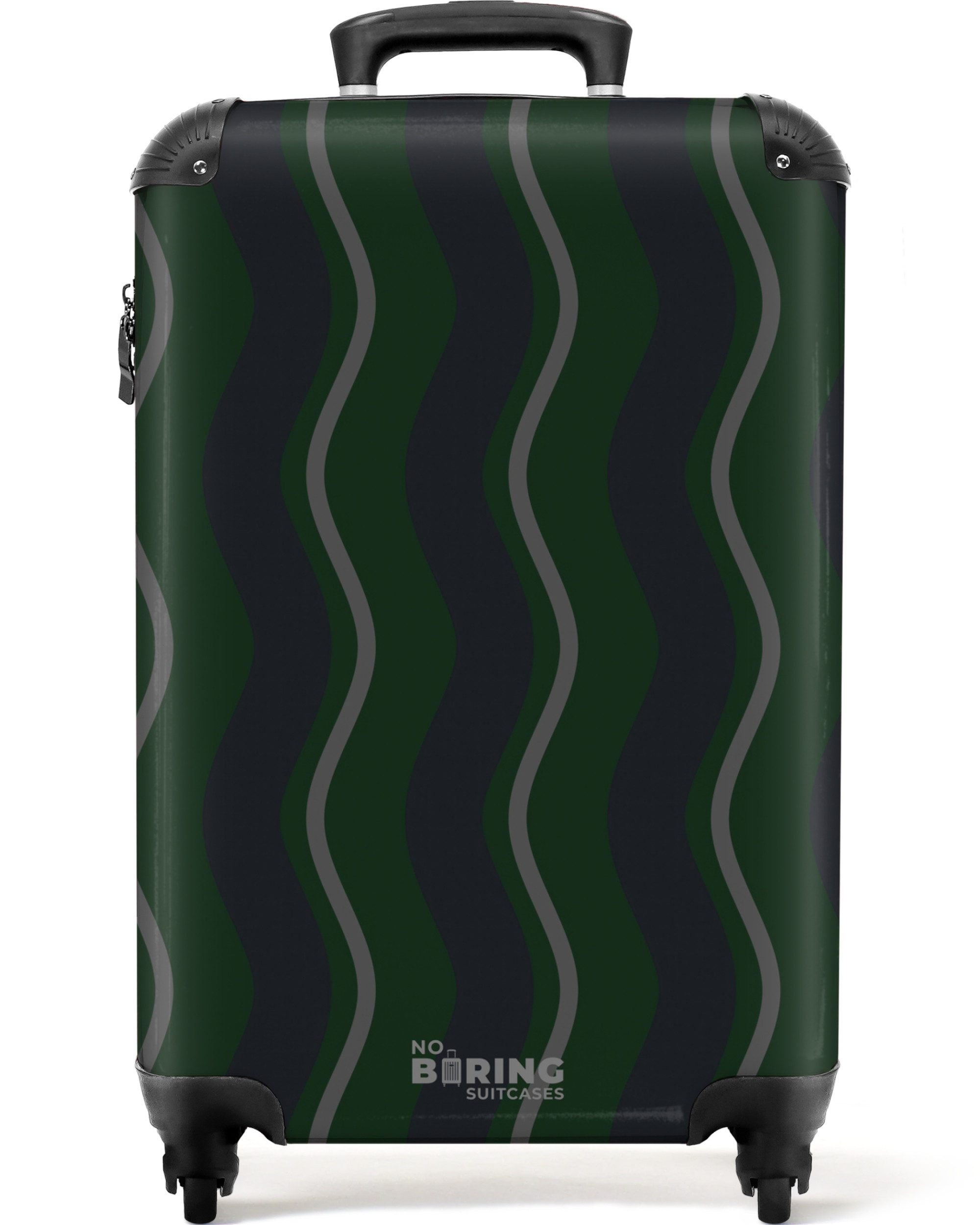 NoBoringSuitcases.com© Hartschalen-Trolley Wellenförmige Streifen in Grün und Grau 55x35x20cm, 4 Rollen, Reisetasche mit Rollen, Koffer Handgepäck Flugzeug