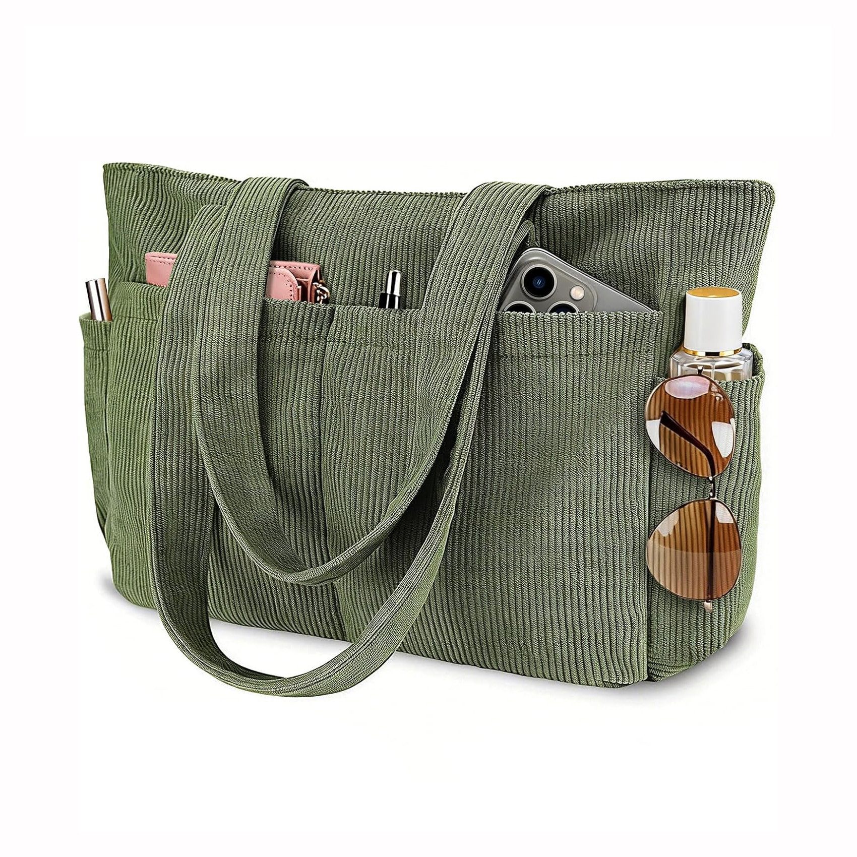 Zaewry Schultertasche Damen-Cord-Schultertasche, große Tragetasche mit viel Stauraum, modische Handtasche für Arbeit, Fitnessstudio, Schule oder Reisen