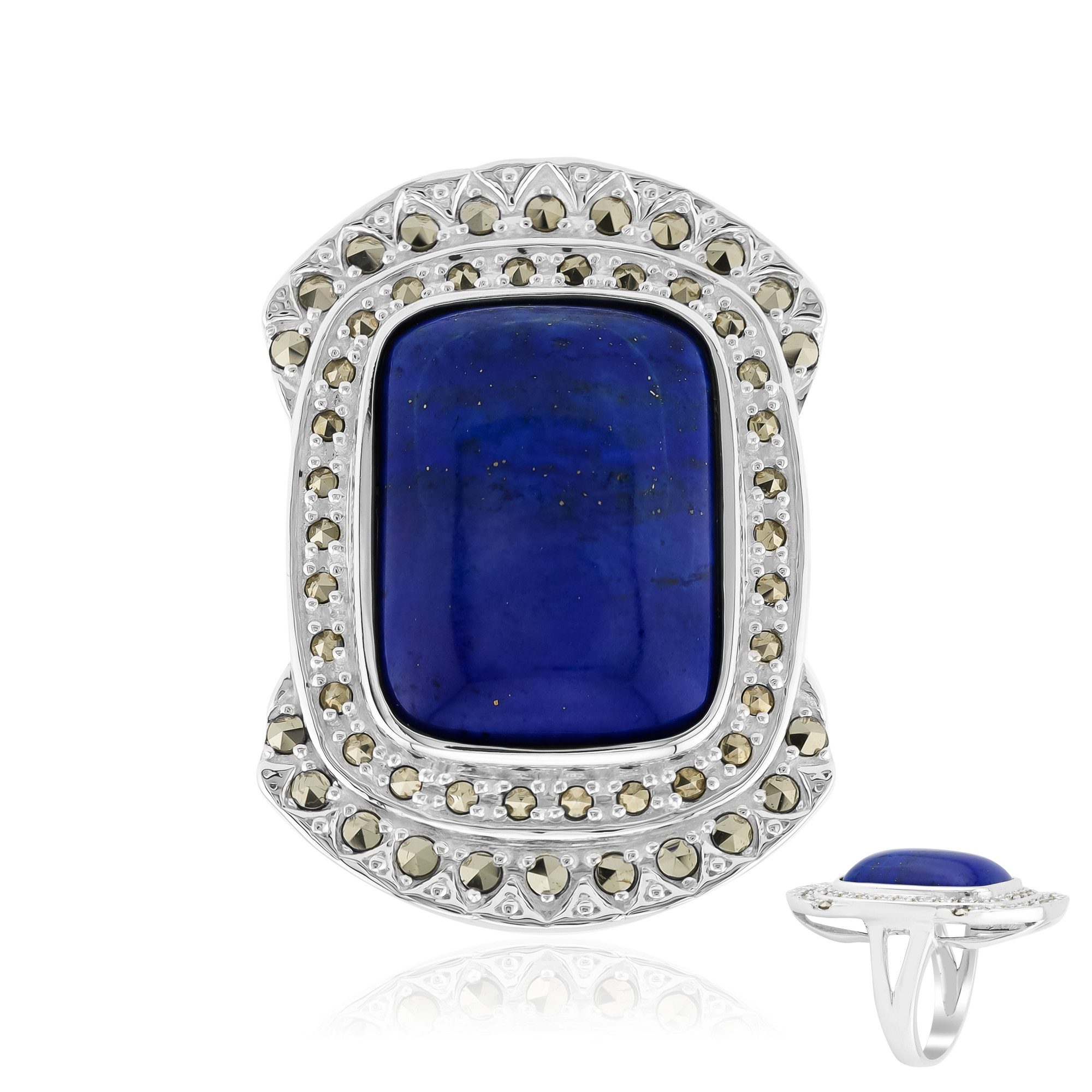 Cavill Silberring Cavill Lapislazuli Ring 14,3 ct Silber 925 Markasit Pavé Damen (1-tlg)