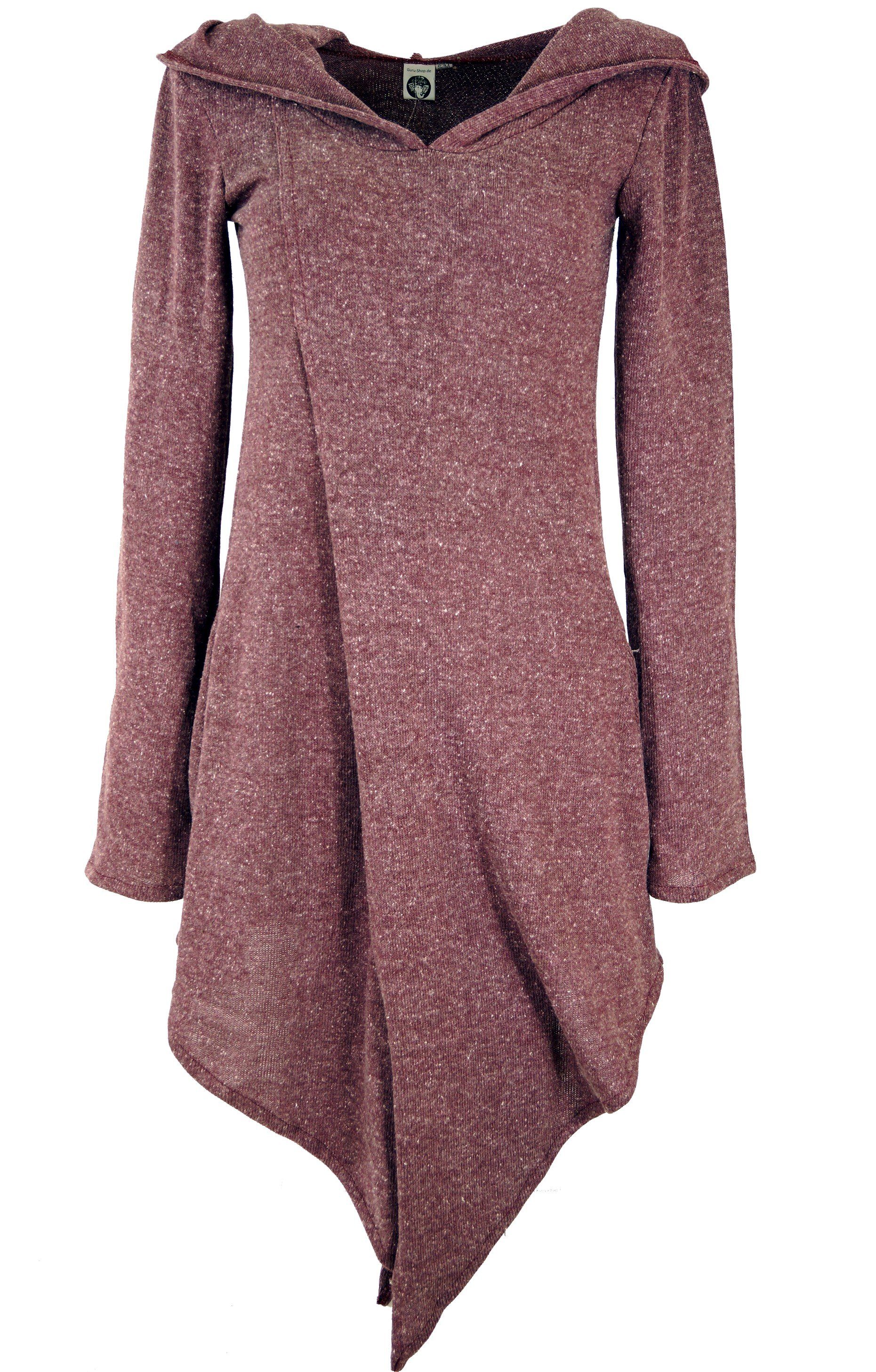 GURU-SHOP Midikleid Pixikleid im Wickellook mit Kapuze, Feinstrick alternative Bekleidung mehr