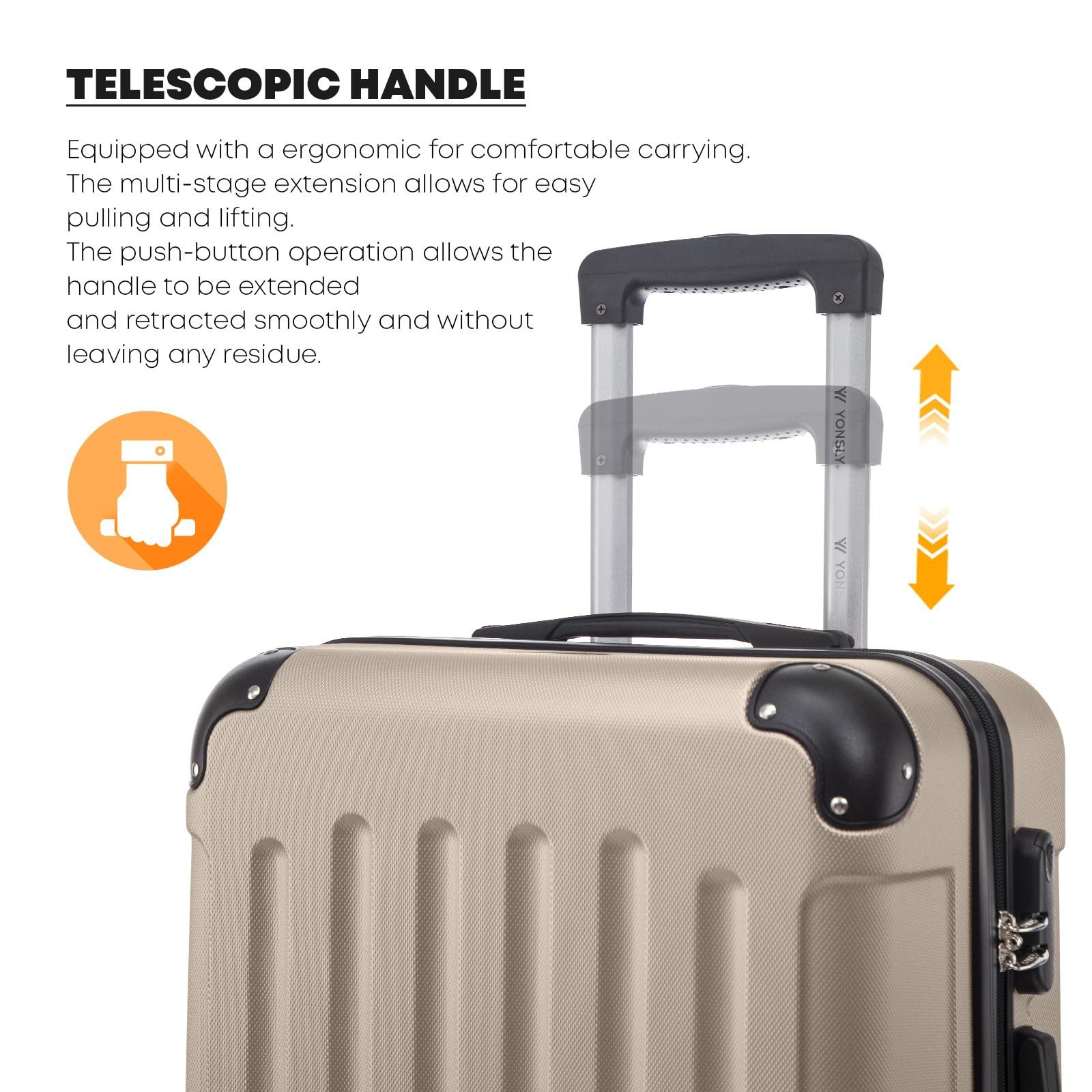 YONSLY Trolleyset Hartschalen-Reisekoffer Rollkoffer Trolley Gepäckset aus ABS, 4 Rollen, (Reiseset, 2 tlg., Größen L&XL), mit 360° Doppelrollen, Zahlenschloss und ergonomischem Gummigriff