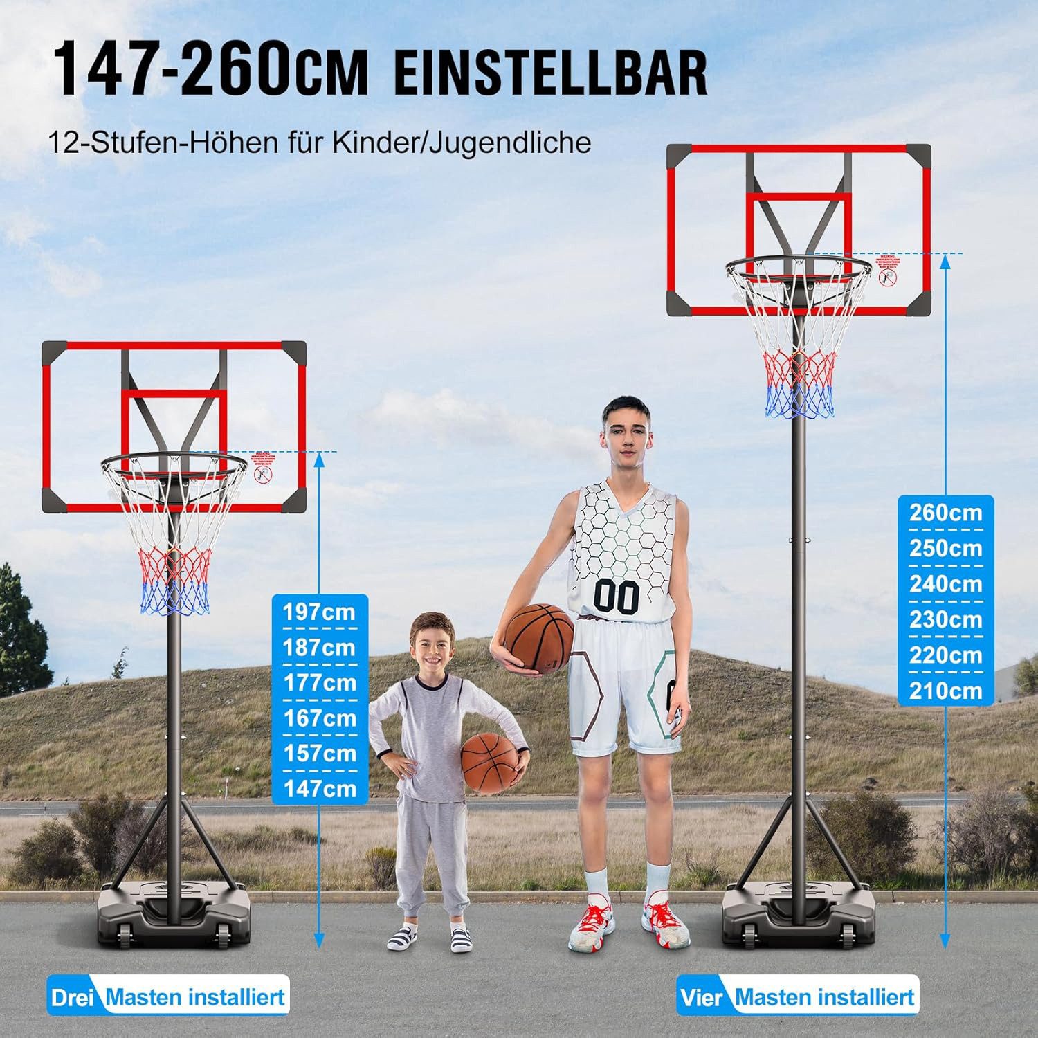 OUNUO Basketballkorb für Kinder/Jugendliche tragbar, höhenverstellbarer Basketballständer