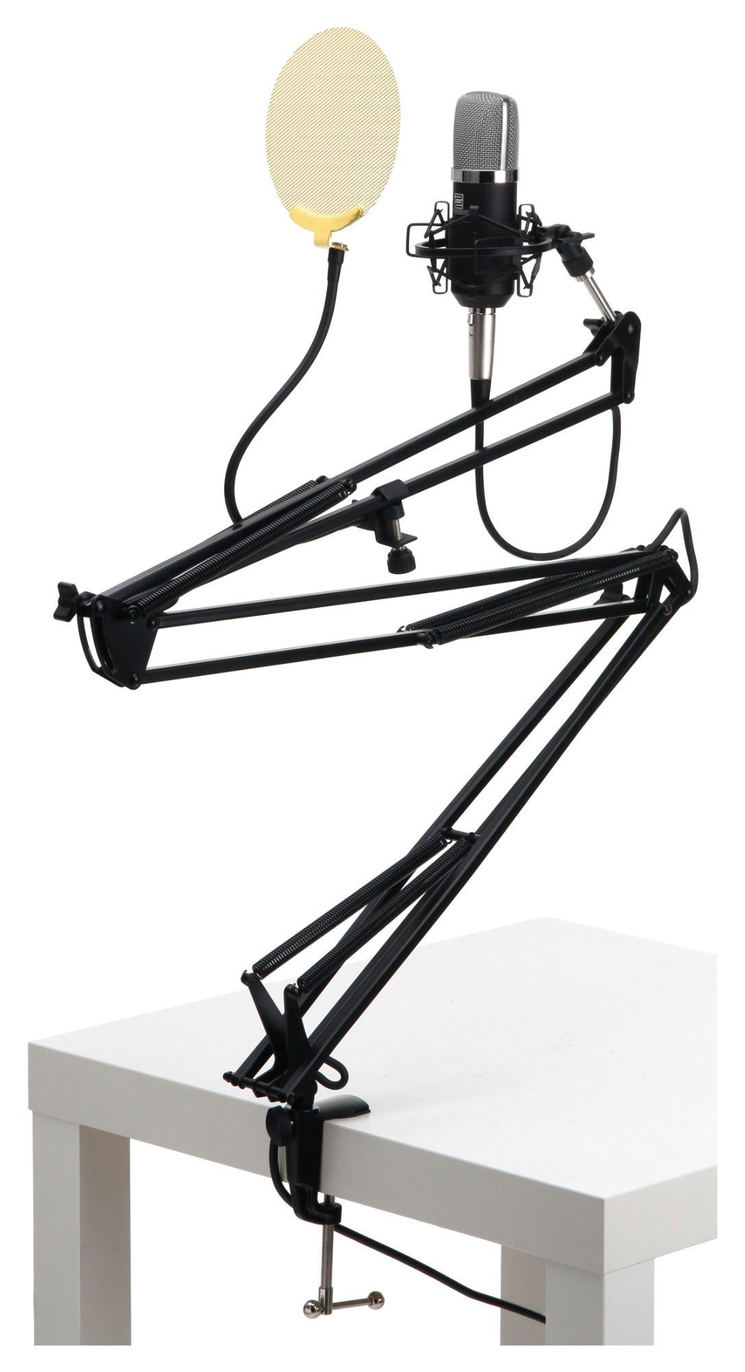 Pronomic Mikrofon CM-22 Studio Großmembranmikrofon (Radioshow Bundle, 6-tlg), Inkl. Popschutz gold, Mikrofonarm und Koffer