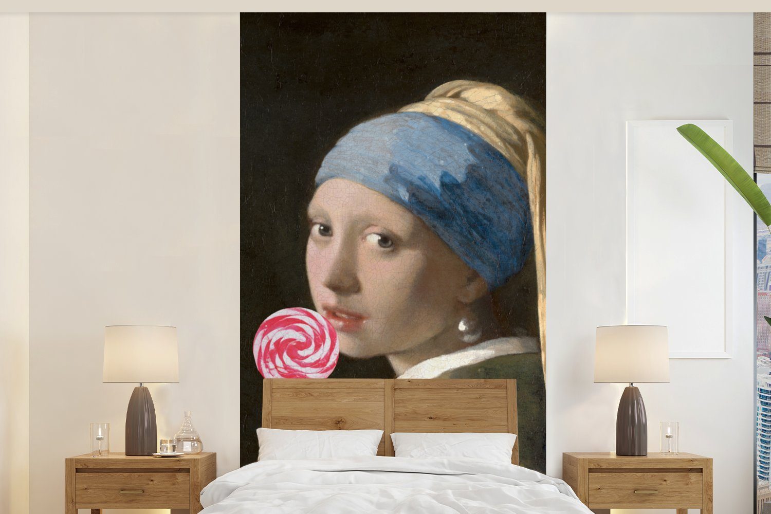 MuchoWow Fototapete Das Mädchen mit dem Perlenohrring - Vermeer - Lollipop, Matt, bedruckt, (2 St), Vliestapete für Wohnzimmer Schlafzimmer Küche, Fototapete