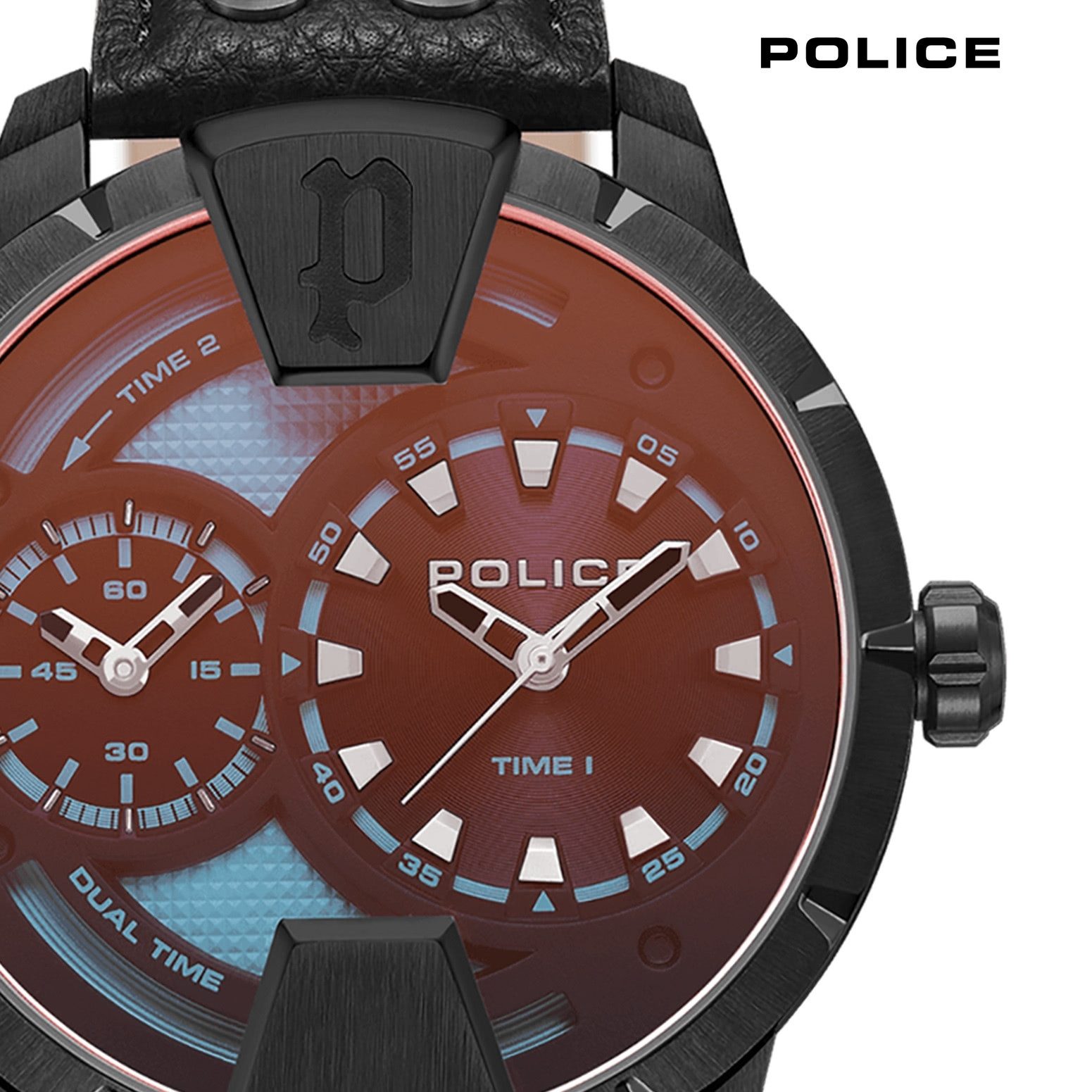 Police Quarzuhr Police Herrenuhr Leder schwarz, (Analoguhr), Herrenuhr rund, extra groß (ca. 48x56mm) Lederarmband