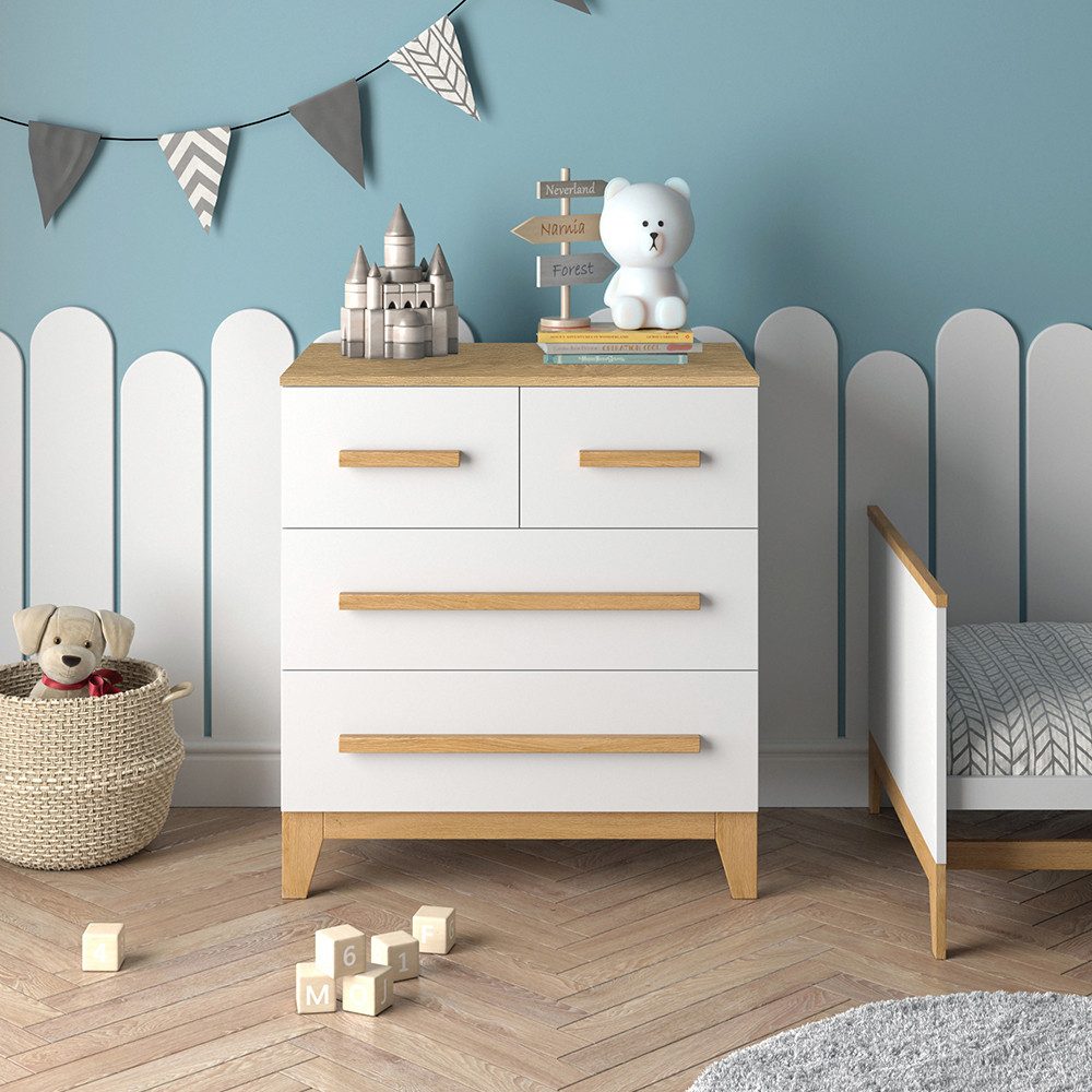 VitaliSpa® Kommode Malia, Weiß/Eiche, 80 x 88 cm mit 4 Schubladen