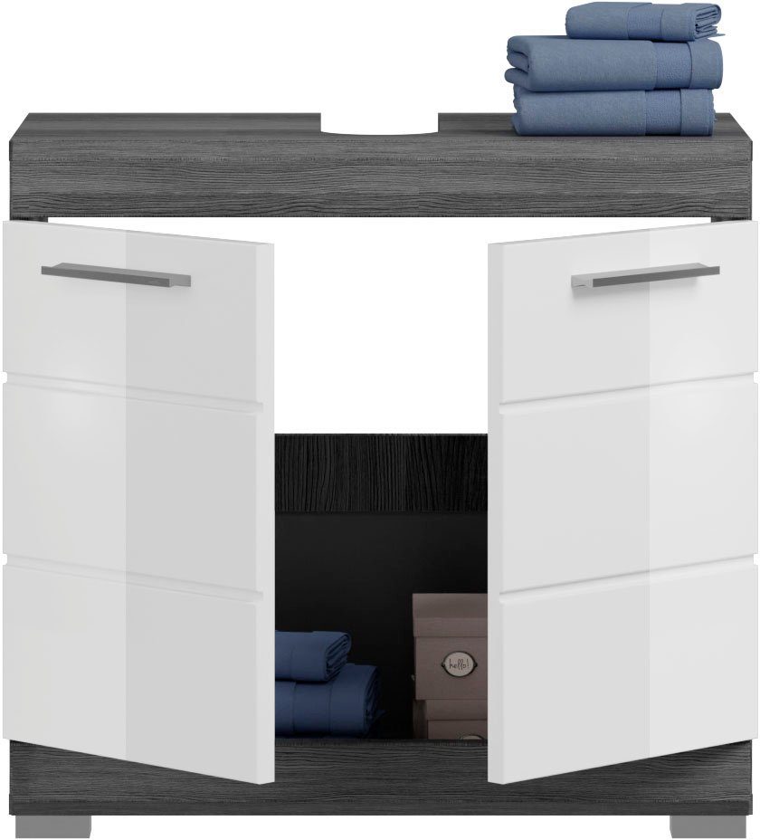 welltime Waschbeckenunterschrank SIENA, Breite 60cm, mit 2 Türen oder 2 Schubkästen, MDF-Front (1-St., TOPSELLER!, mit Siphonausschnitt 10x25 cm) in verschieden – Bild 5 von 5