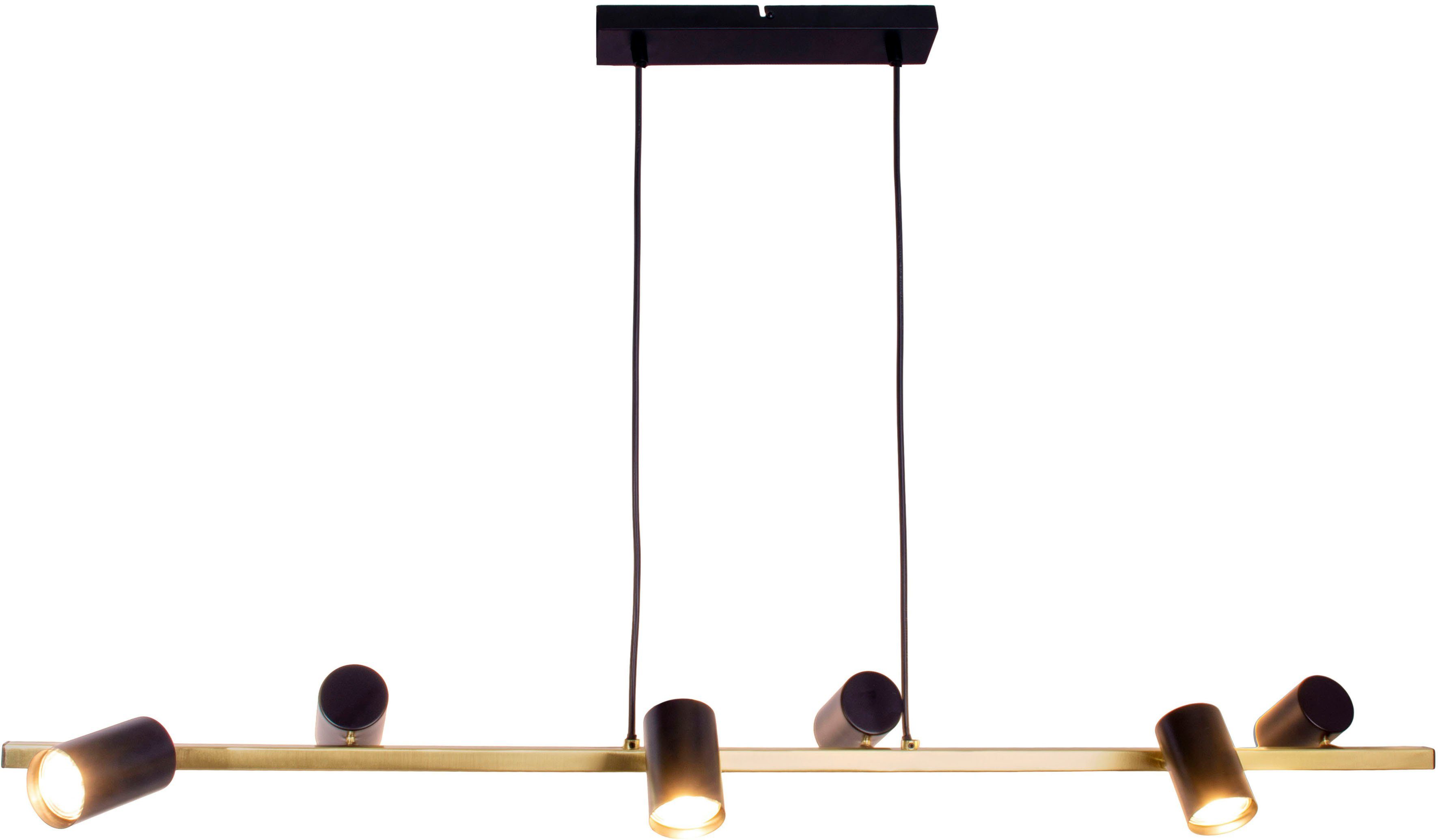 näve Pendelleuchte Frida, ohne Leuchtmittel, 6flg., GU10, Strahler schwarz matt, messing, Höhe 120cm, Länge 115cm