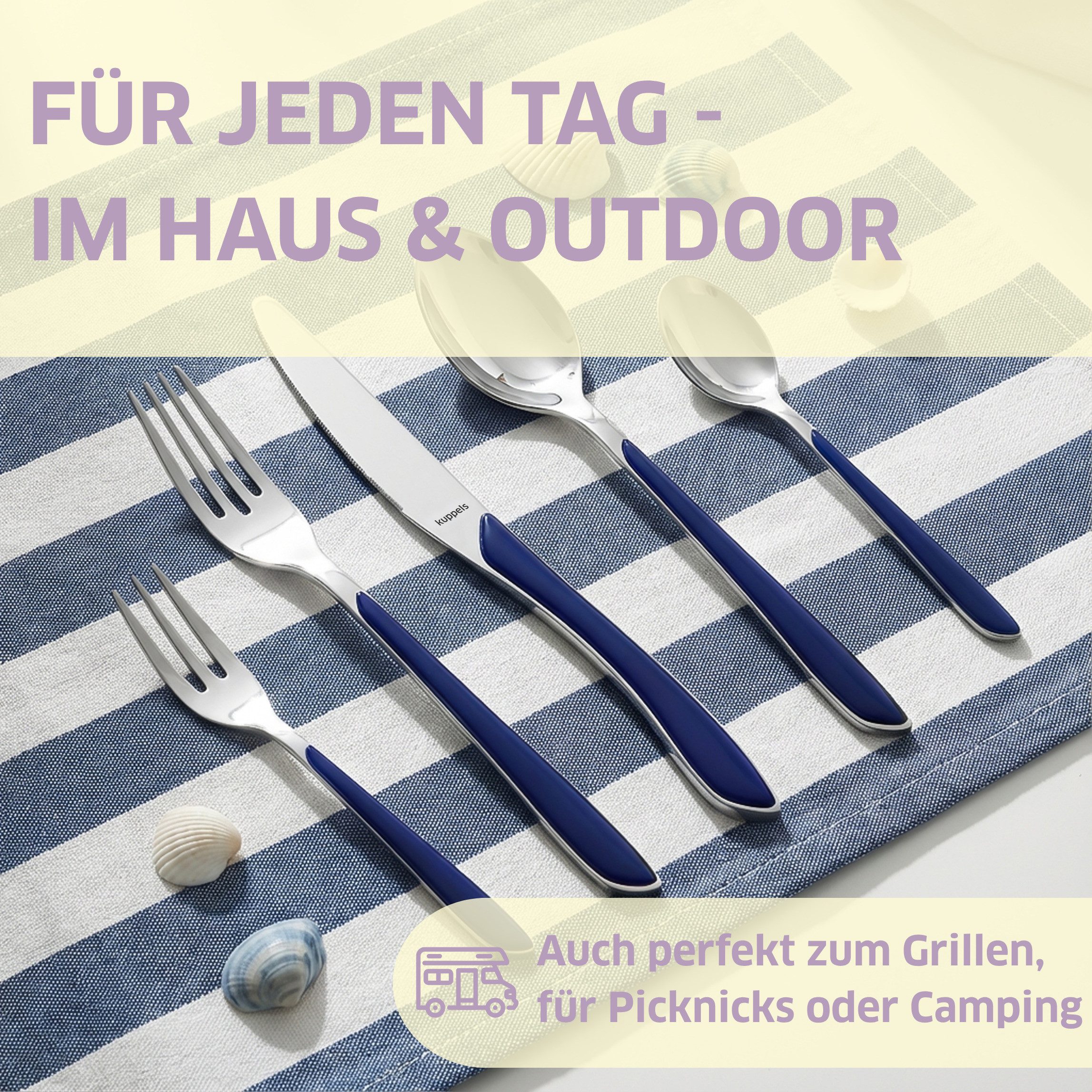 Kuppels Besteck-Set PRISMA (44-tlg), 6 Personen, Edelstahl Rostfrei 18/0, spülmaschinenfest, in indigoblau, mattiert