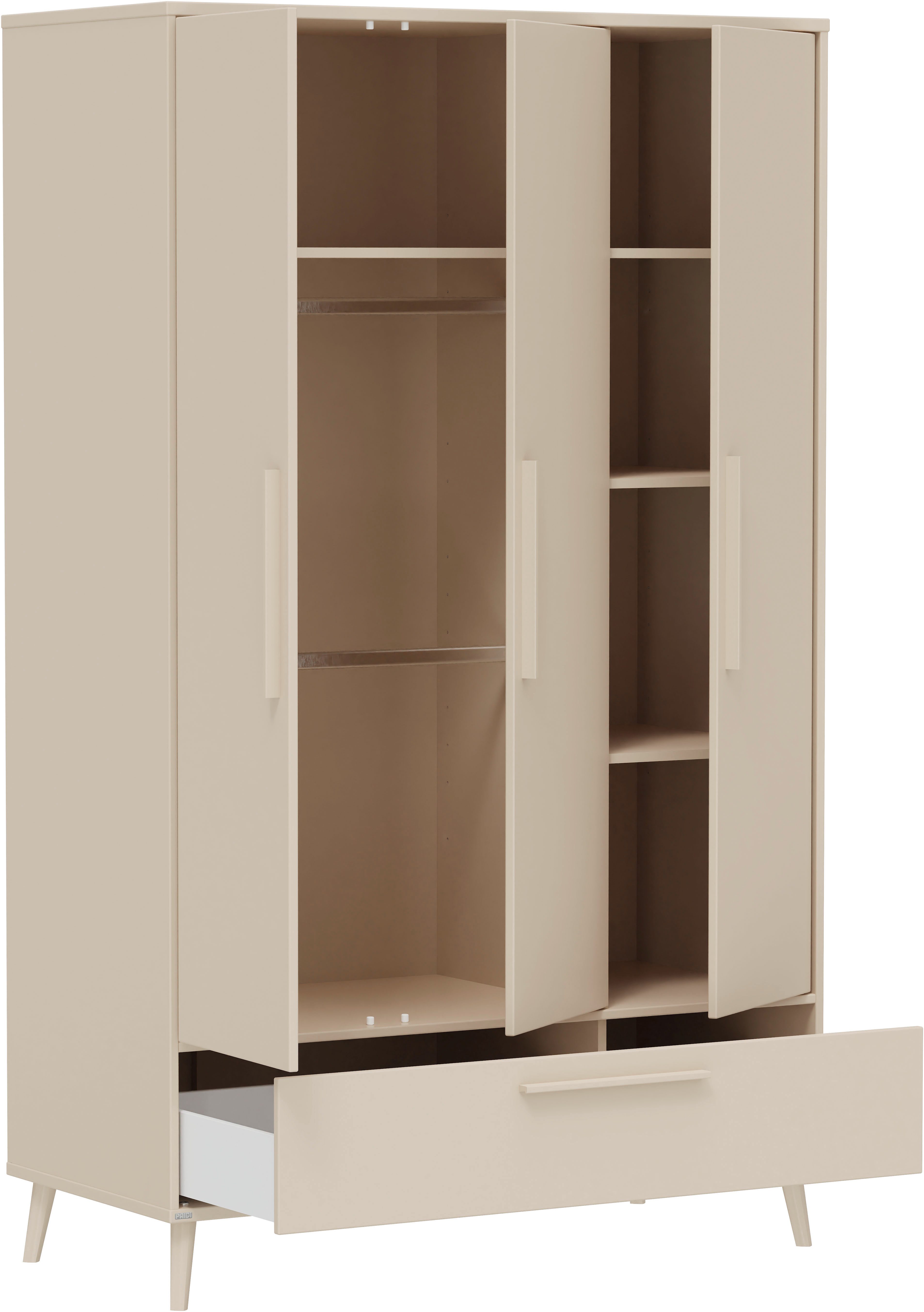 PAIDI Babymöbel-Set LITTLE FLO, 4-teiliges Kinderzimmer in Beige, hochwertiges Komplettset, (Spar-Set, 4-tlg., 120x200cm Bodenbett, Kleiderschrank 3-türig, Wickelkommode & Aufsatz), Jugendzimmer, Soft-Close, mitwachsendes Bett - 3-fach umbaubar