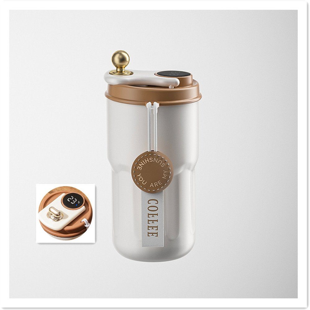 XDeer Thermobecher Kaffeebecher Digitalanzeige Thermosflaschen 450ml 316 Edelstahl Travel, Thermobecher auslaufsicher mit Deckel für Kaffee-to-go Becher brown