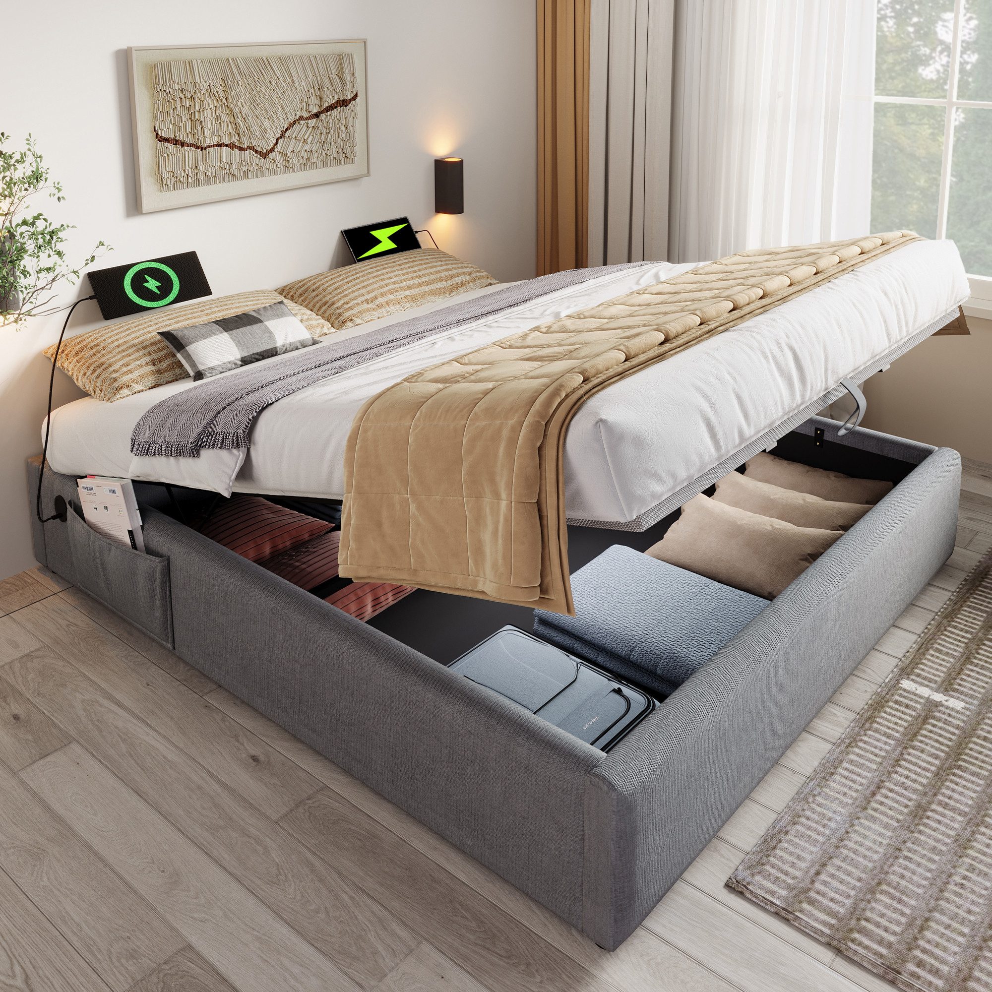 HAUSS SPOLE Polsterbett 160×200 mit USB- C, Vollflächiger Lattenrost, Ohne günstig online kaufen