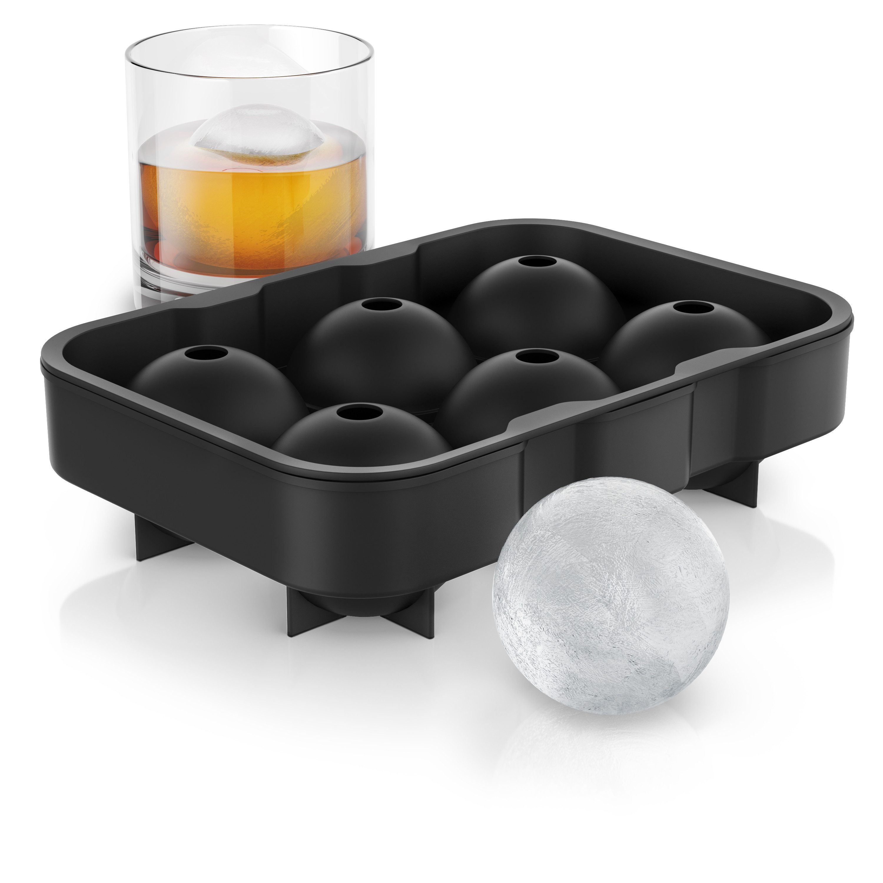 Arendo Eiswürfelform 6x46ml Kugelform sechsfach mit Trichter & Deckel, extra große Öffnung, (1-tlg), Silikon zum leichten Herauslösen, spülmaschinengeeignet