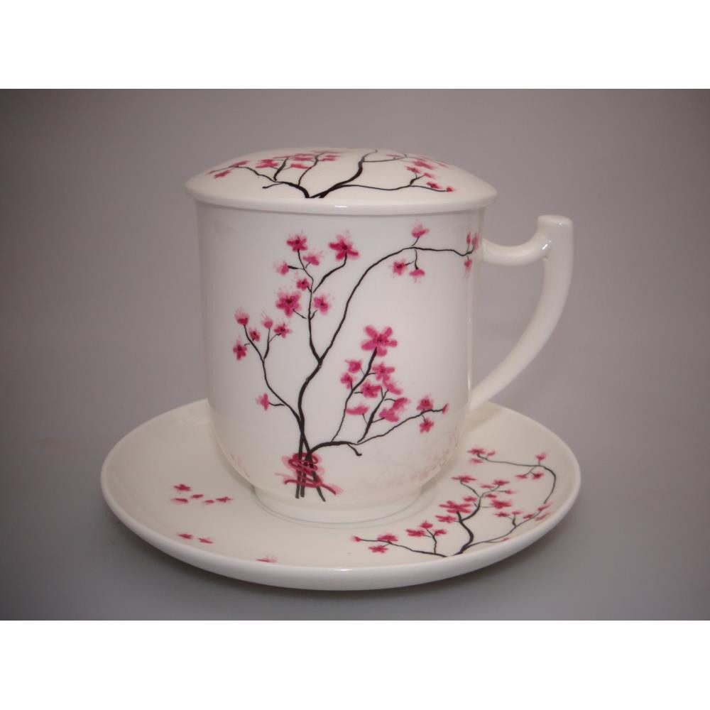 TeaLogic Tasse Cherry Blossom, Porzellan, Spülmaschinengeeignet, Weiß, Motiv: Kirschblüten