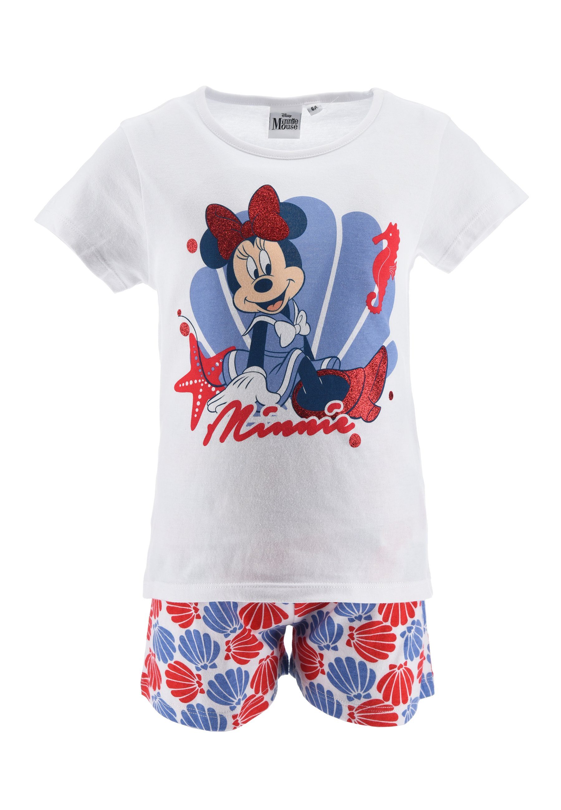 tlg) Mädchen Sommer (2 Disney Schlafanzug Shorty Minnie Pyjama Weiß Mouse