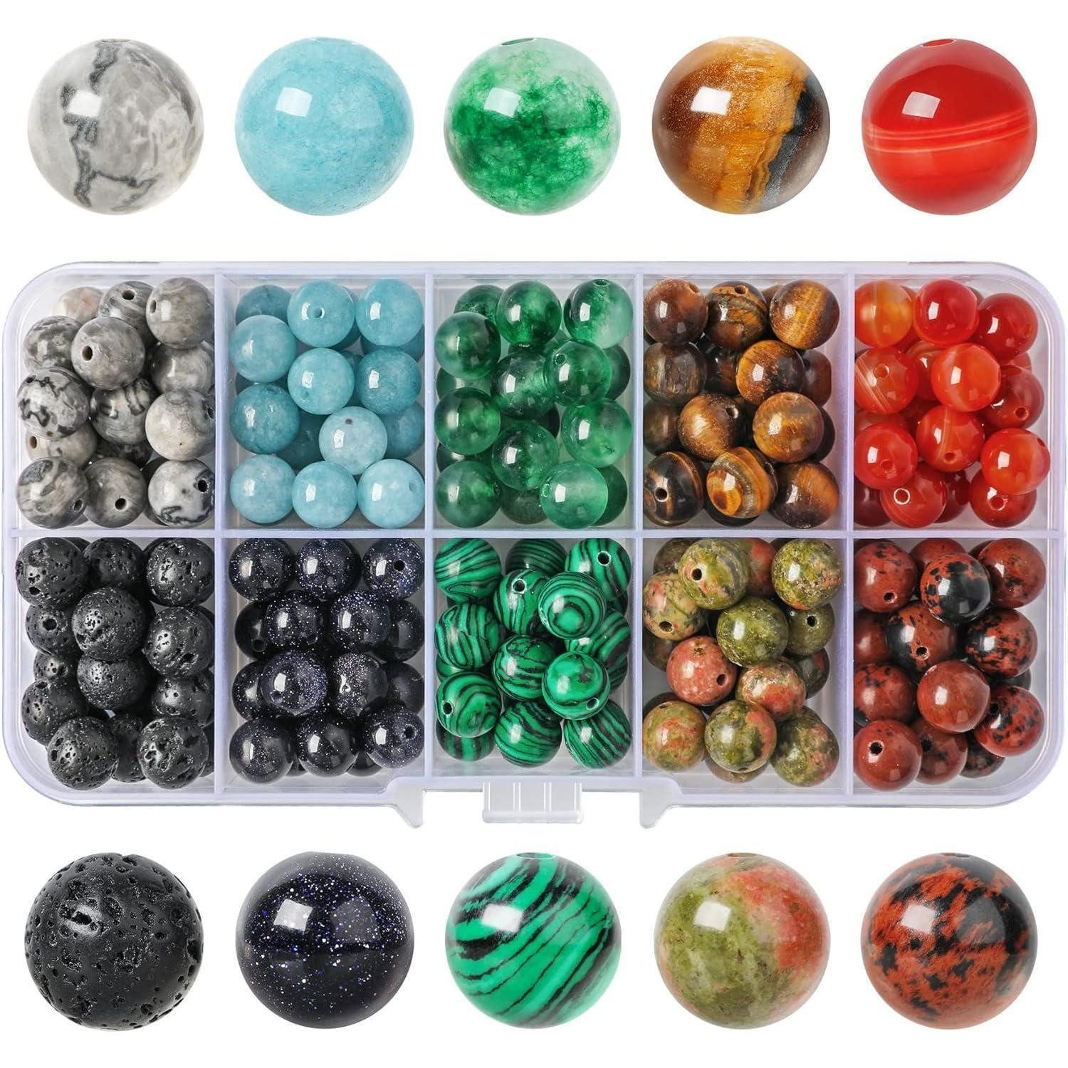 LuxusKollektion Bastelperlen Edelsteinperlen 8mm rund 200 Stück Armbänder Halsketten 10 Farben 8mm