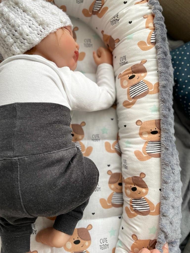 Bettnestchen MINKY/ Baumwolle BABYNEST Babykokon Geschenk Babyaustattung TEDDY BEAR
