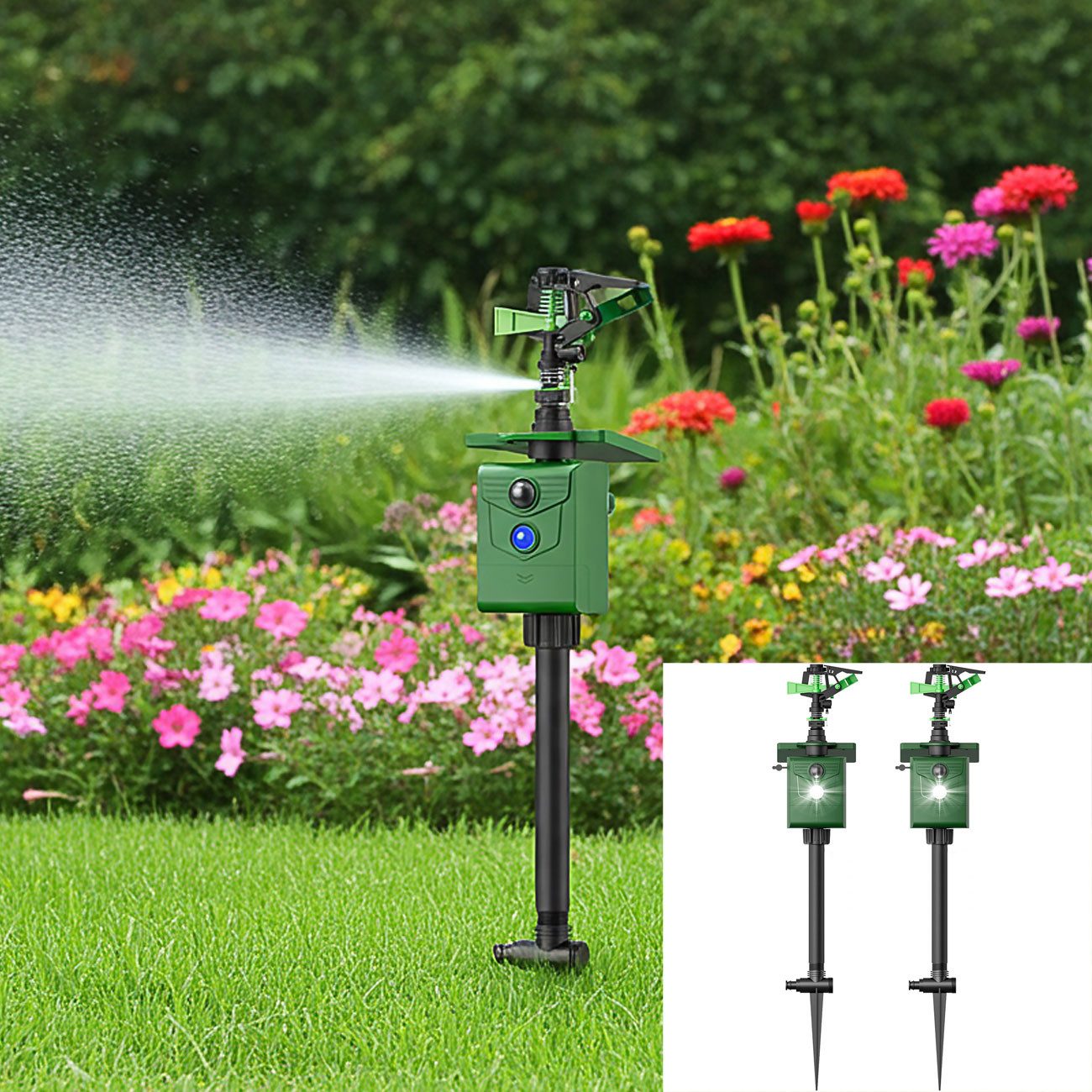 ISOTRONIC Wasserstrahl-Tiervertreiber solarbetrieb, Bewegungssensor: Vertreibt Wildtiere, 2-tlg., Reichweite Wasserstrahl bis zu 10 m