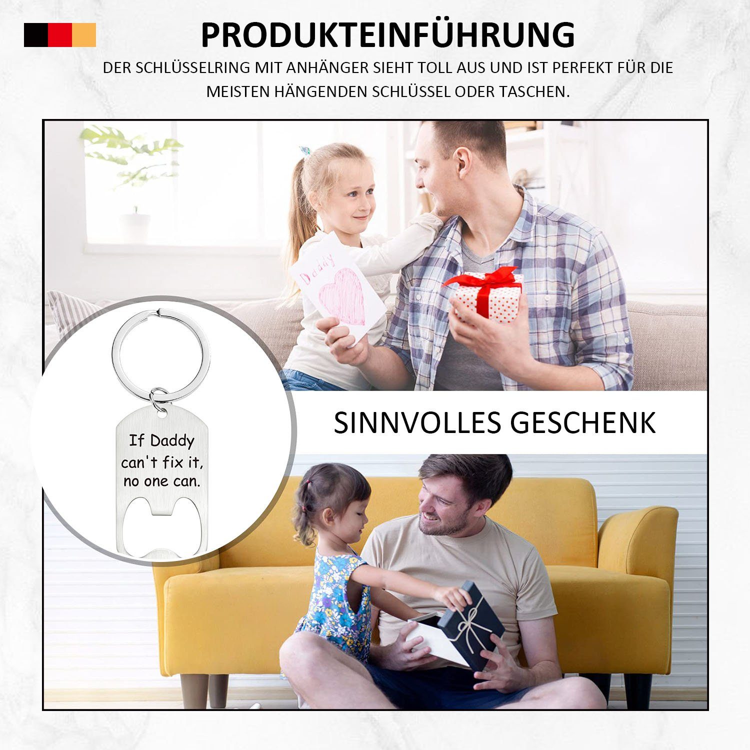 MAGICSHE Schlüsselanhänger Herren Flaschenöffner Schlüsselanhänger Vatertag Anhänger KPQ010 für Vatertag Geschenk Geburtstagsgeschenk Silber