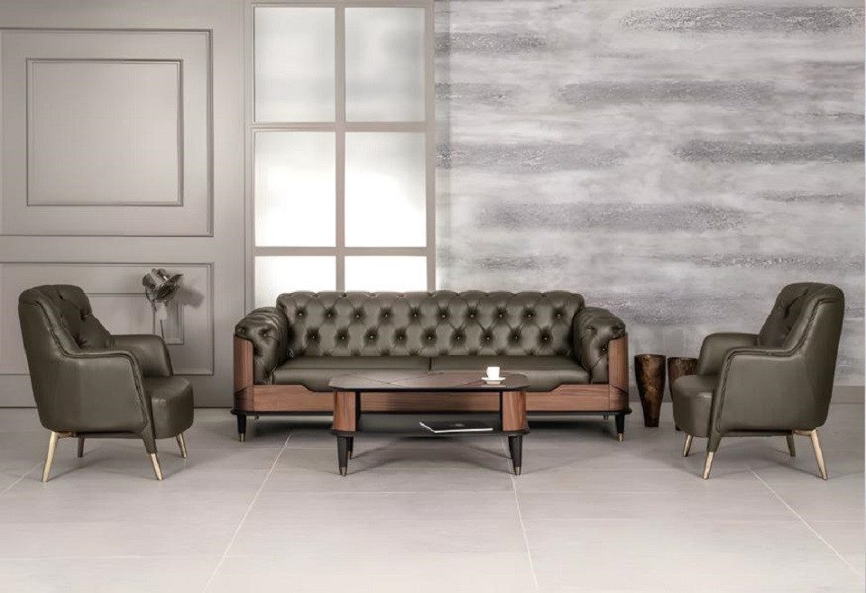 JVmoebel Polstergarnitur Luxus 3-Sitzer Sofa Leder Büro Set 2 Sessel Modern Couchtisch 4tlg Neu, (4-tlg., 4 tlg.BÜRO SET (3-SITZER SOFA+2 SESSEL+COUCHTISCH), Made in Europa