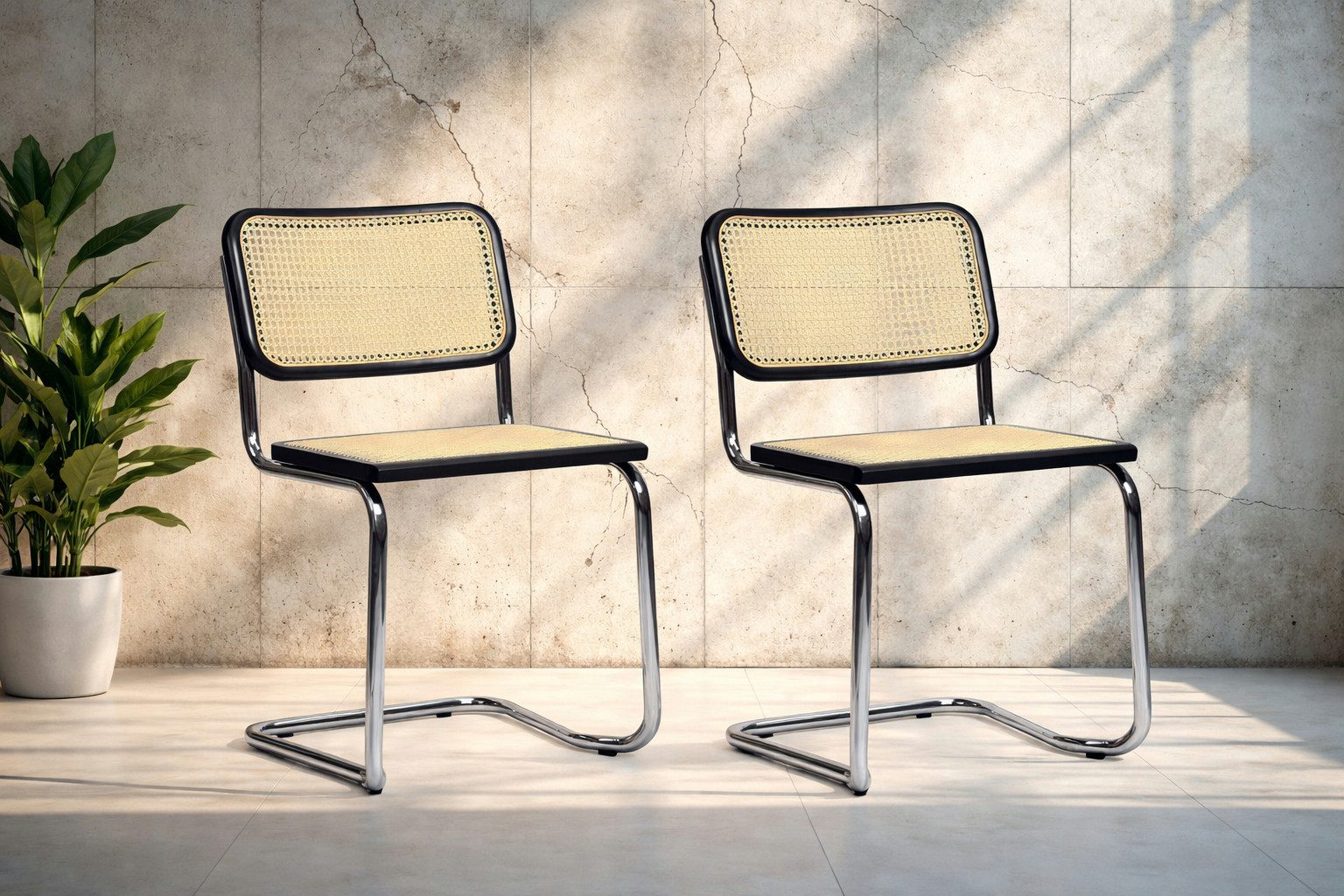 pemora Freischwinger Schwingstuhl Stapelstuhl 2-er Set JENA Wiener Geflecht montiert