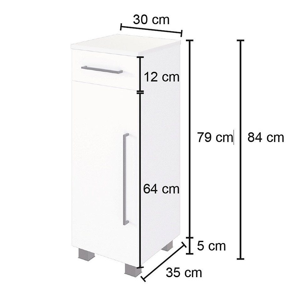Unterschrank B/H/T: 30/84/35 cm Badezimmer MANLY-03 Lomadox Möbel weiß