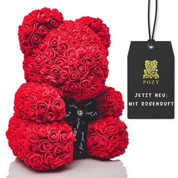 Kunstblume Rosenbär mit Geschenkbox - einzigartiges Geschenk aus roten Rosen Künstliche Rosen, POZY®, Höhe 40 cm, Jahrelang Haltbar