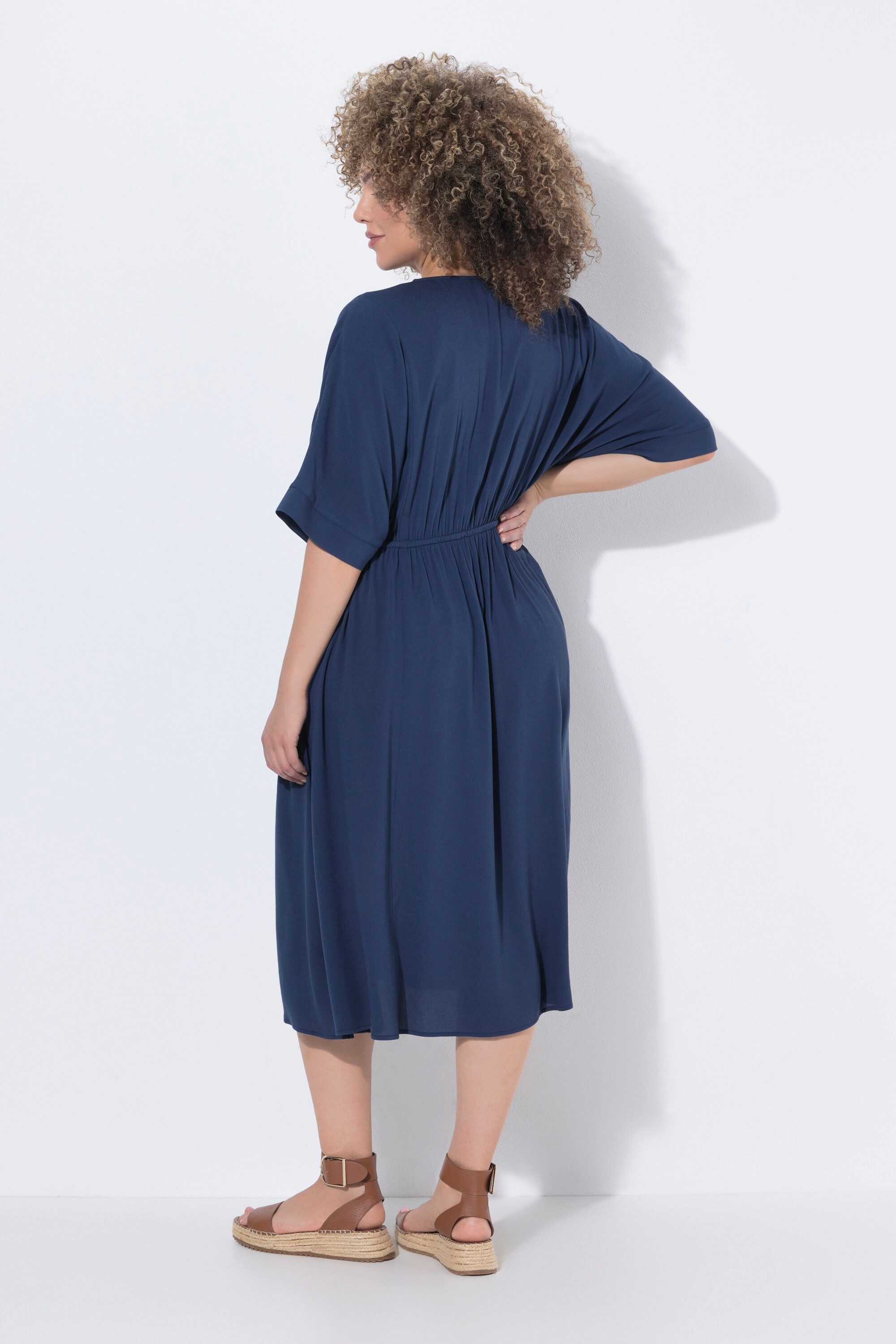Ulla Popken Maxikleid Maxikleid A-Linie V-Ausschnitt Halbarm