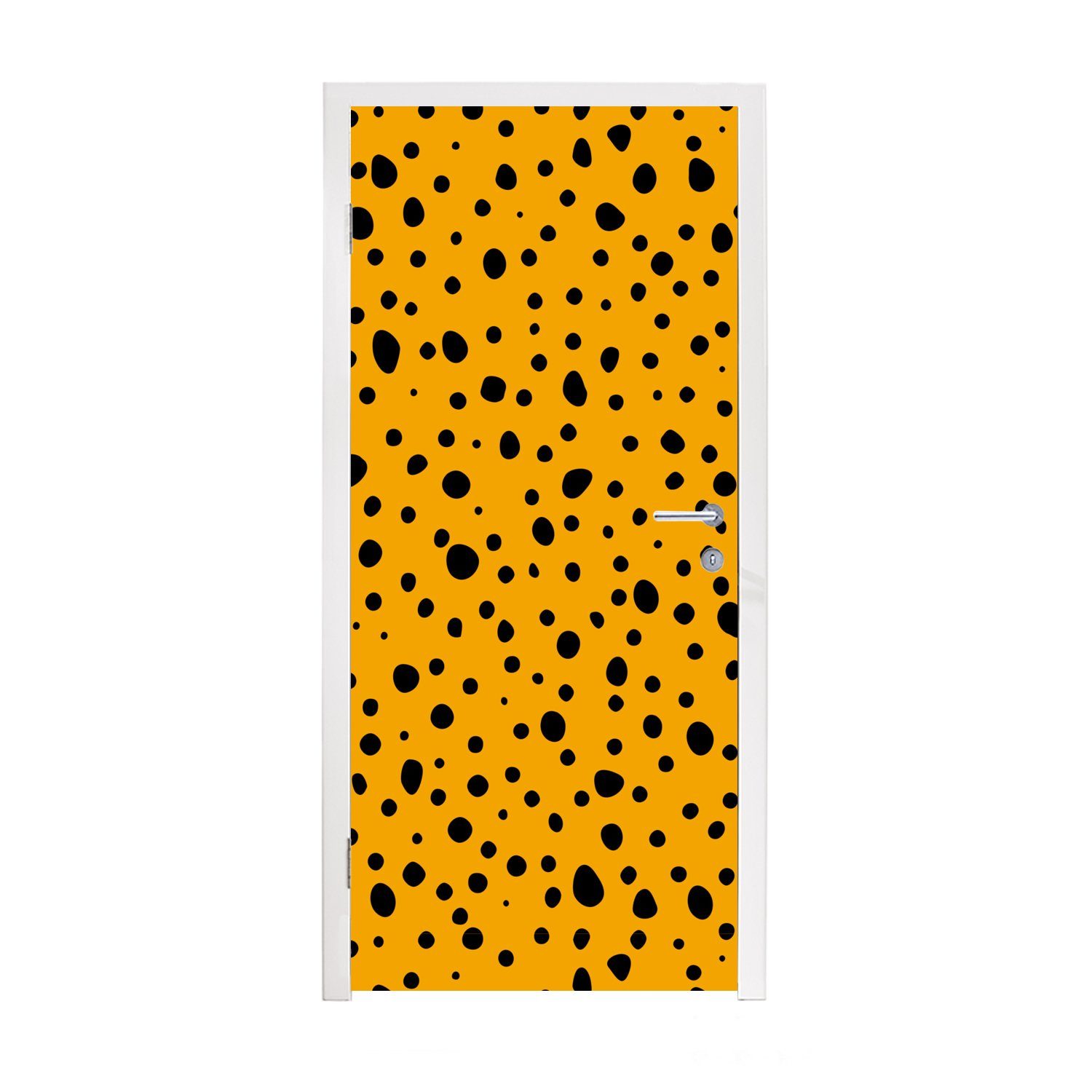 MuchoWow Türtapete Polka dots - Orange - Schwarz, Matt, bedruckt, (1 St), Fototapete für Tür, Türaufkleber, 75x205 cm