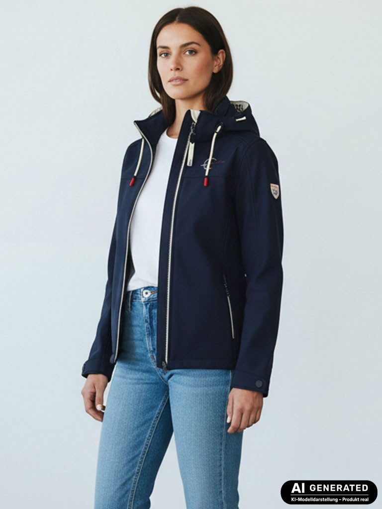 Dry Fashion Softshelljacke Zingst Damen Jacke Softshell Fleece-Futter - Übergangsjacke Outdoor Atmungsaktiv, Verstellbare & abnehmbare Kapuze, 2-Wege-Reißverschluss