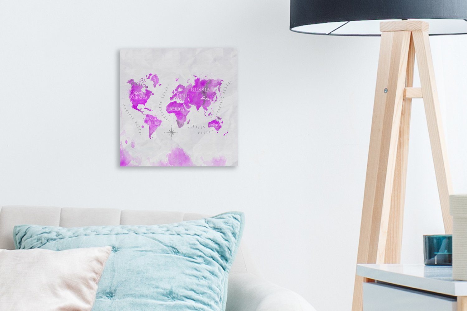 Wohnzimmer Bilder OneMillionCanvasses® Leinwand Leinwandbild (1 Abstrakt, Schlafzimmer - - Rosa Weltkarte St), für
